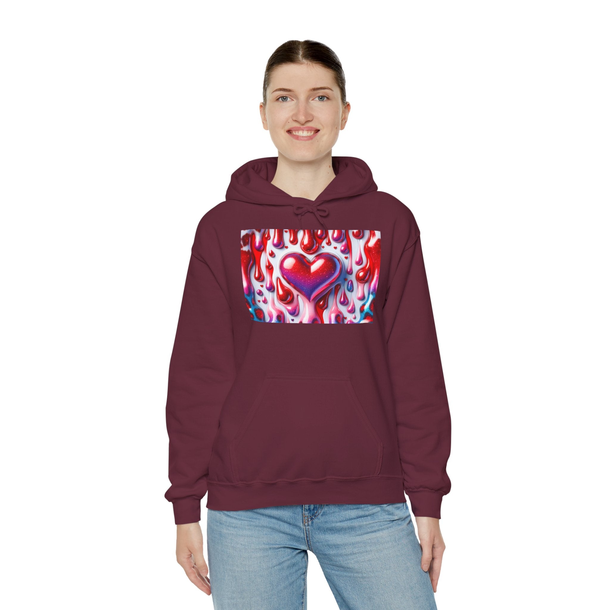 Heart Melt Hoodie — Colorful Dripping Heart Graphic Hooded Sweatshirt