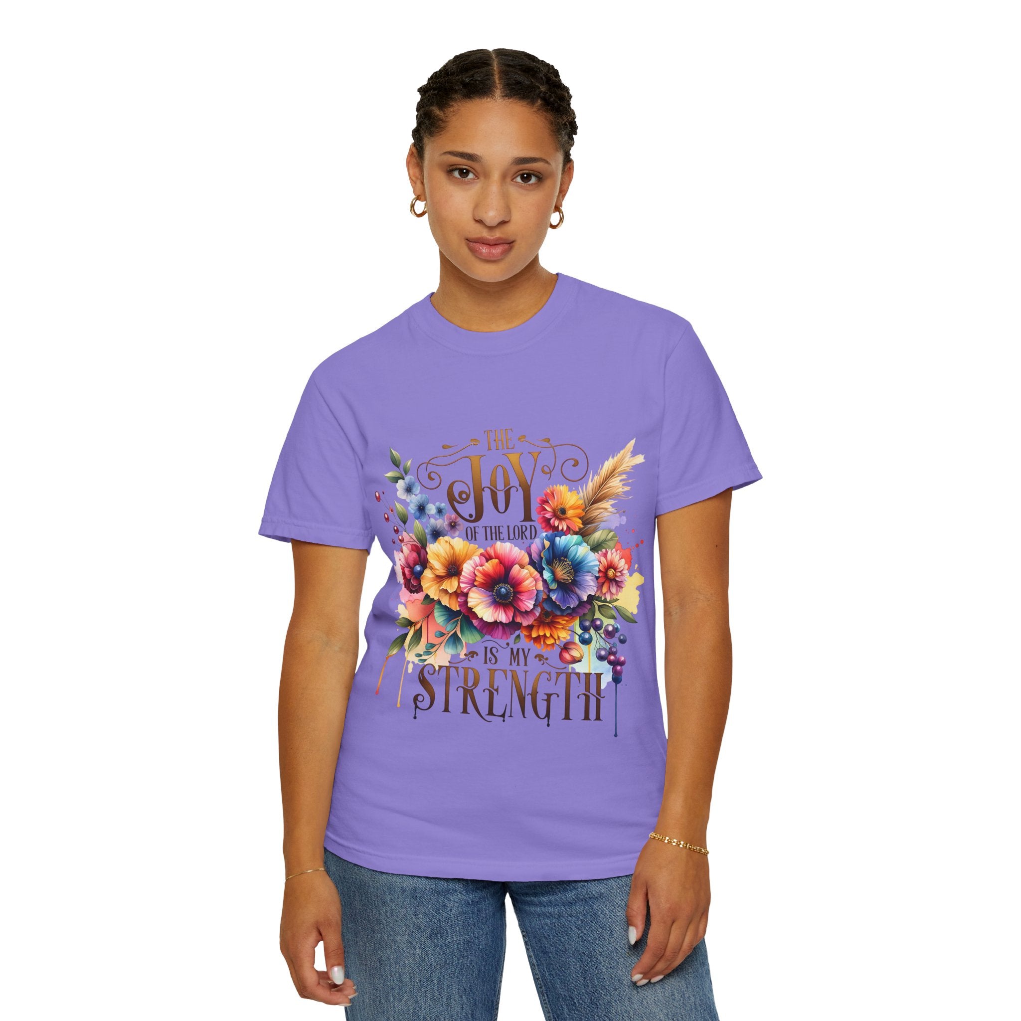 Joy in the Lord Floral T-Shirt — "The Joy of the Lord Is My Strength" Christian Tee