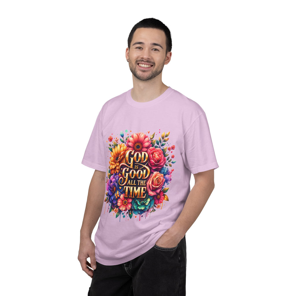 Christian T-Shirt — "God Is Good All The Time" Floral Faith Tee