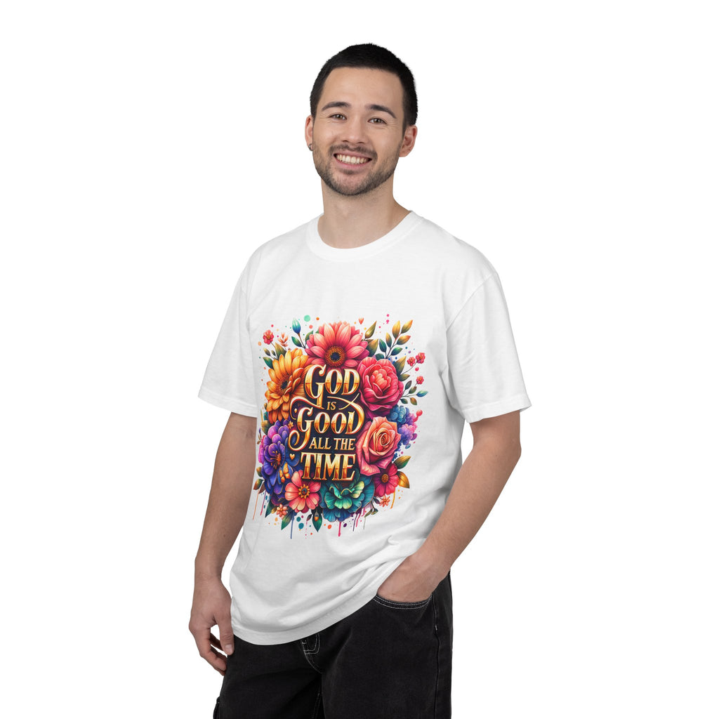 Christian T-Shirt — "God Is Good All The Time" Floral Faith Tee