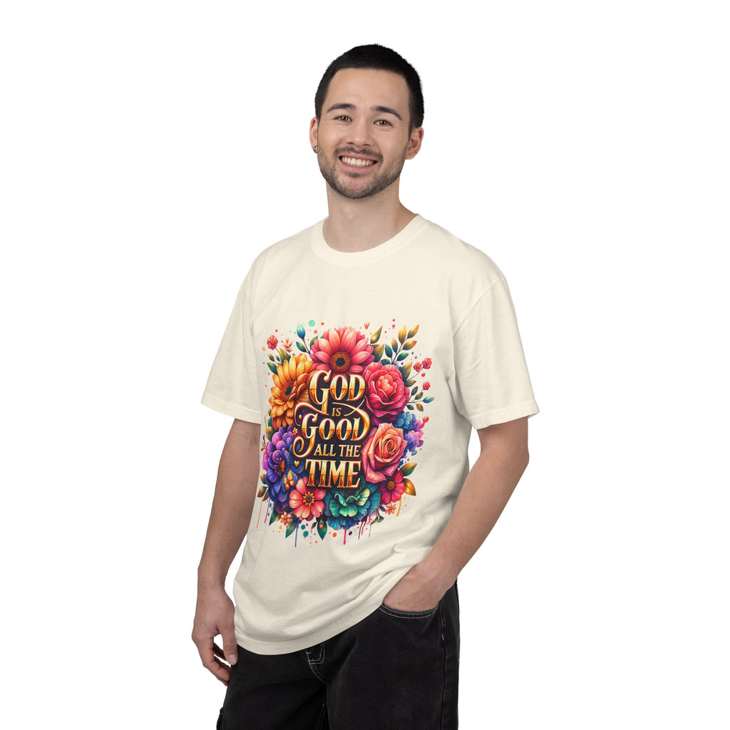Christian T-Shirt — "God Is Good All The Time" Floral Faith Tee
