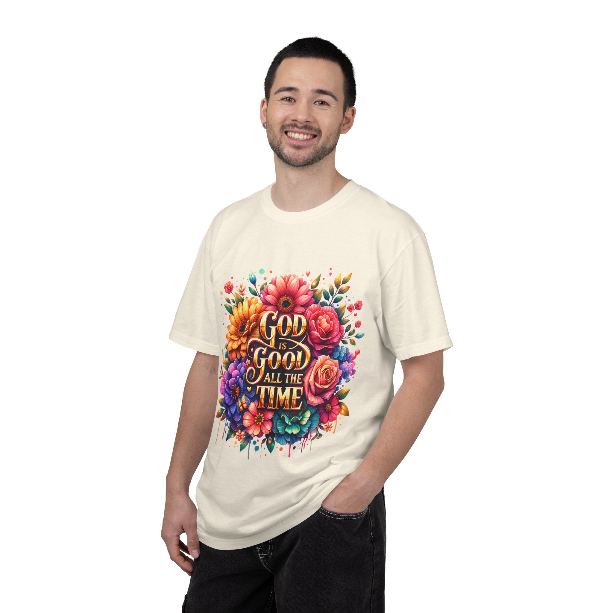 Christian T-Shirt — "God Is Good All The Time" Floral Faith Tee