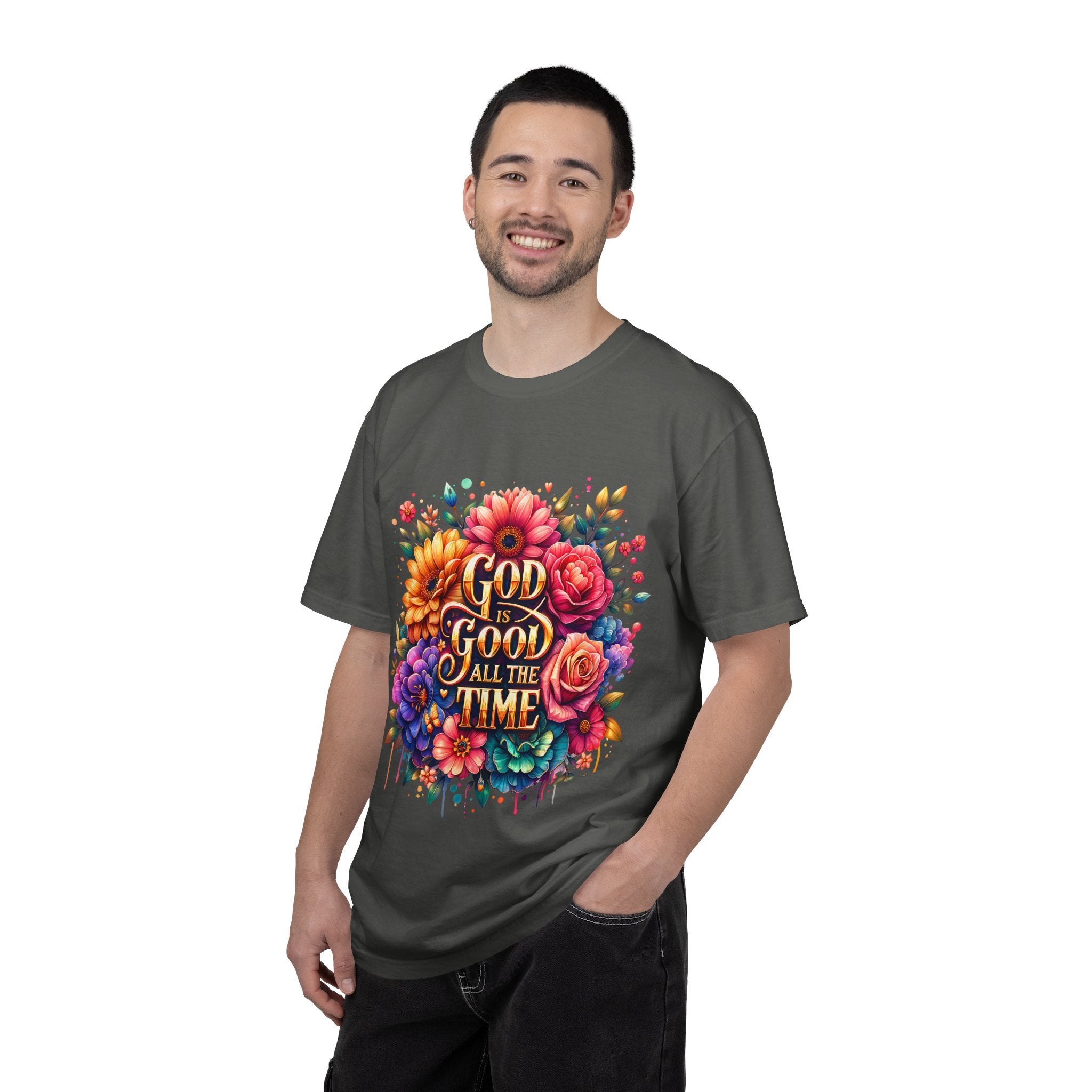 Christian T-Shirt — "God Is Good All The Time" Floral Faith Tee