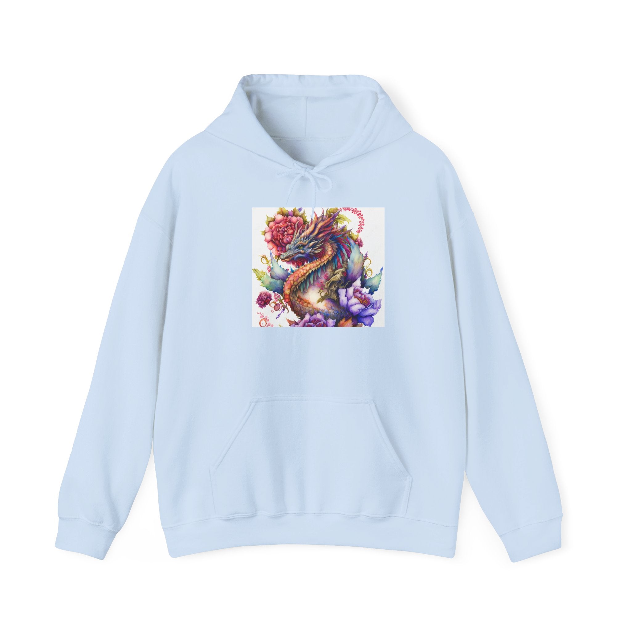 Dragon Floral Hoodie - Colorful Watercolor Dragon Illustration Hoodie