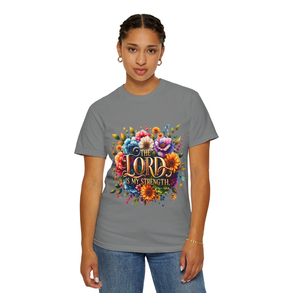 T-Shirt — "The Lord Is My Strength" Floral Christian Tee