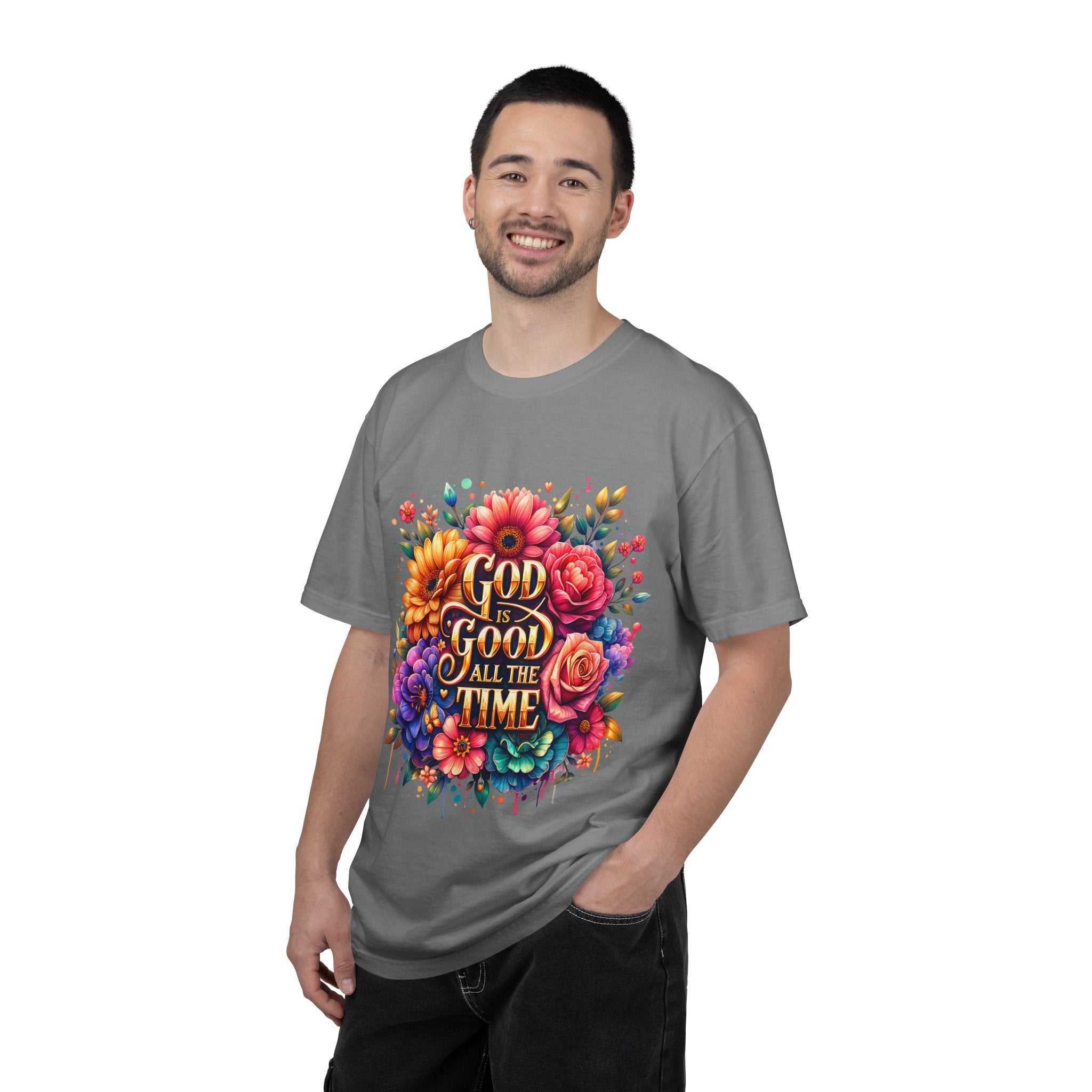 Christian T-Shirt — "God Is Good All The Time" Floral Faith Tee