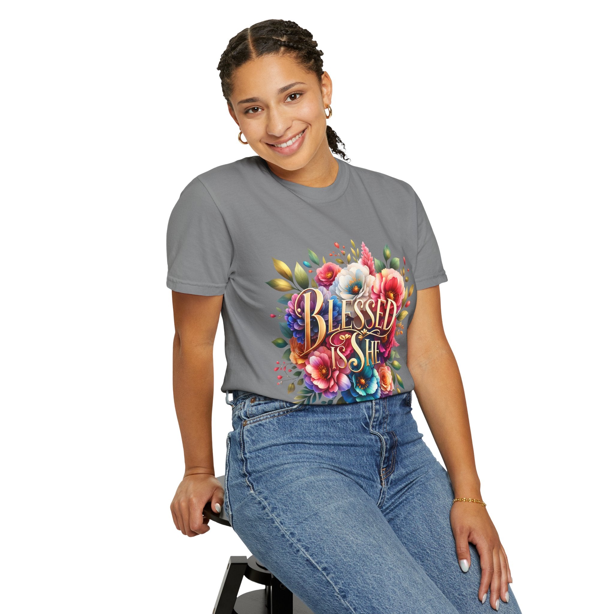 Blessed Is She Floral T-Shirt — Inspirational Christian Tee