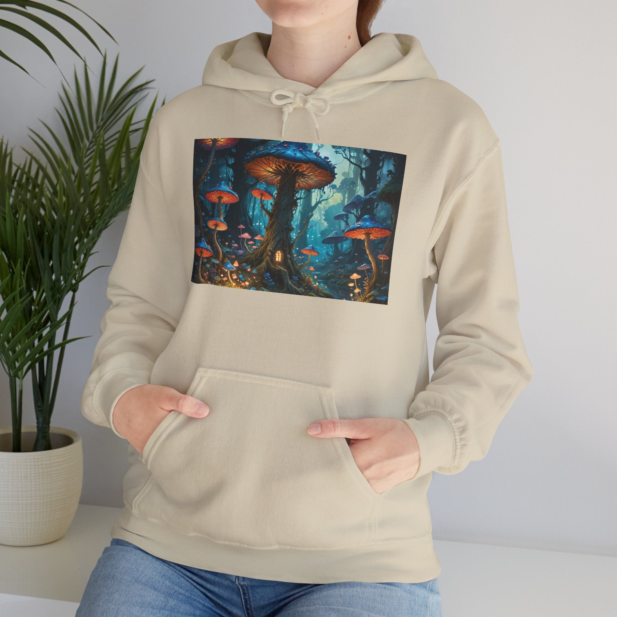 Fantasy Mushroom Forest Hoodie — Glowing Enchanted Fungi Artwork