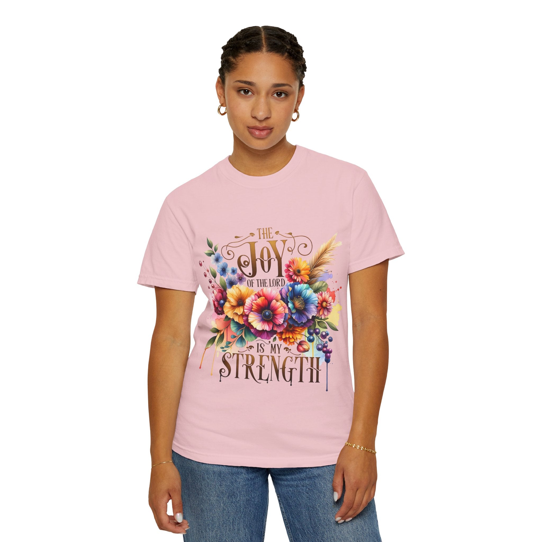 Joy in the Lord Floral T-Shirt — "The Joy of the Lord Is My Strength" Christian Tee