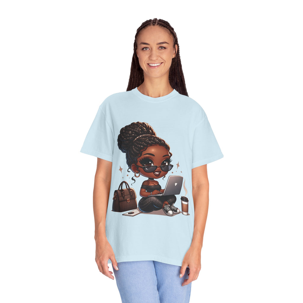 T-Shirt — Boss Babe Remote Worker Graphic Tee (Coffee, Laptop & Chic Accessories)