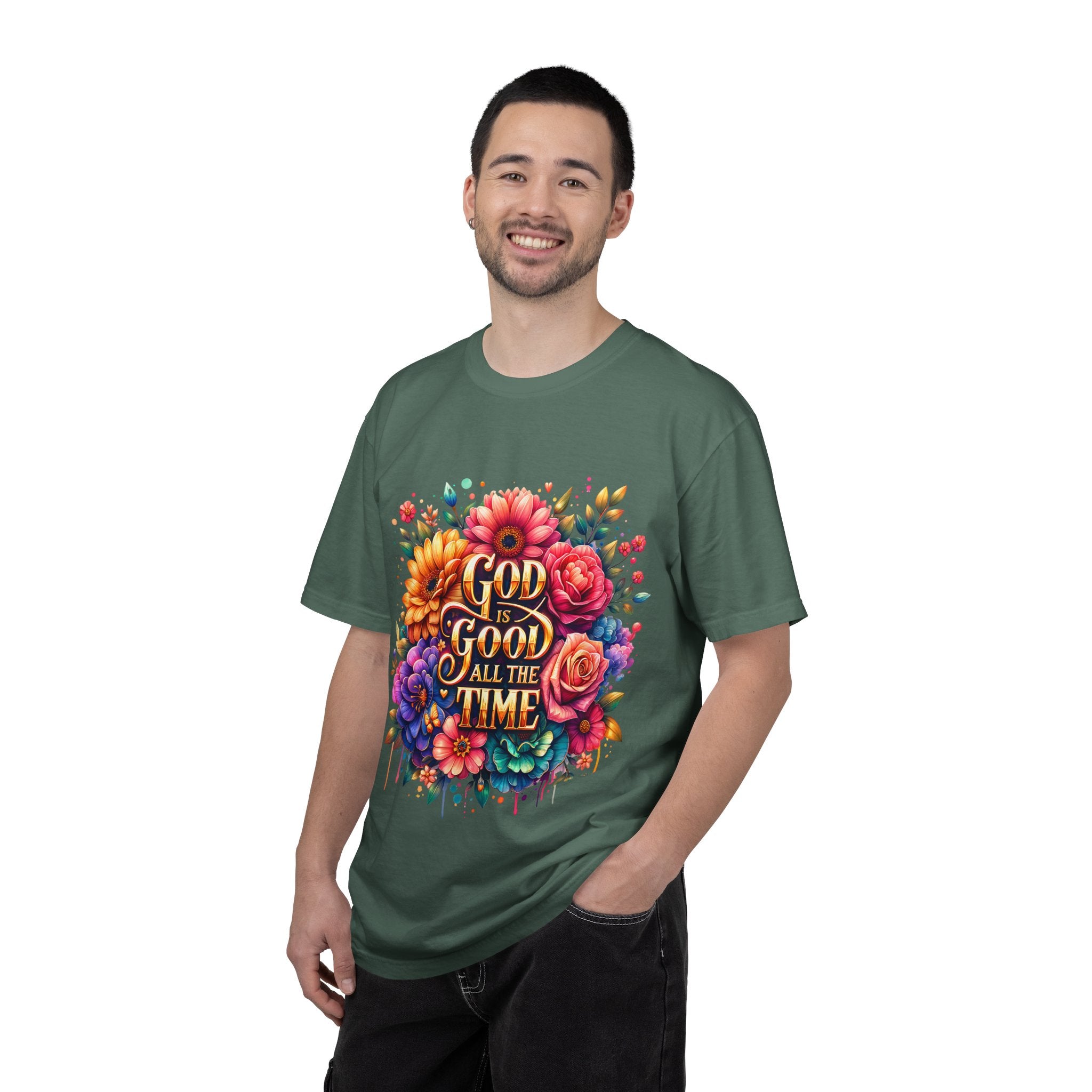 Christian T-Shirt — "God Is Good All The Time" Floral Faith Tee