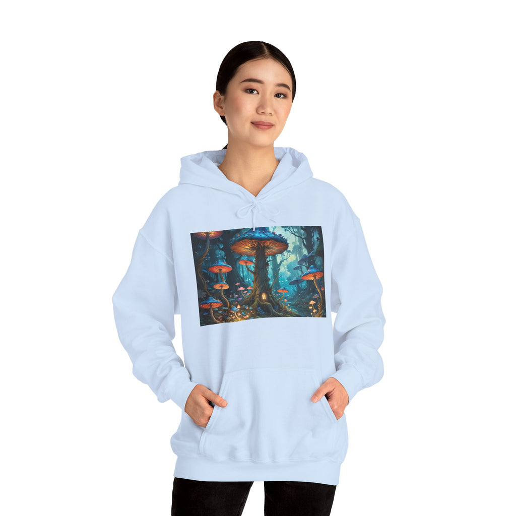 Fantasy Mushroom Forest Hoodie — Glowing Enchanted Fungi Artwork