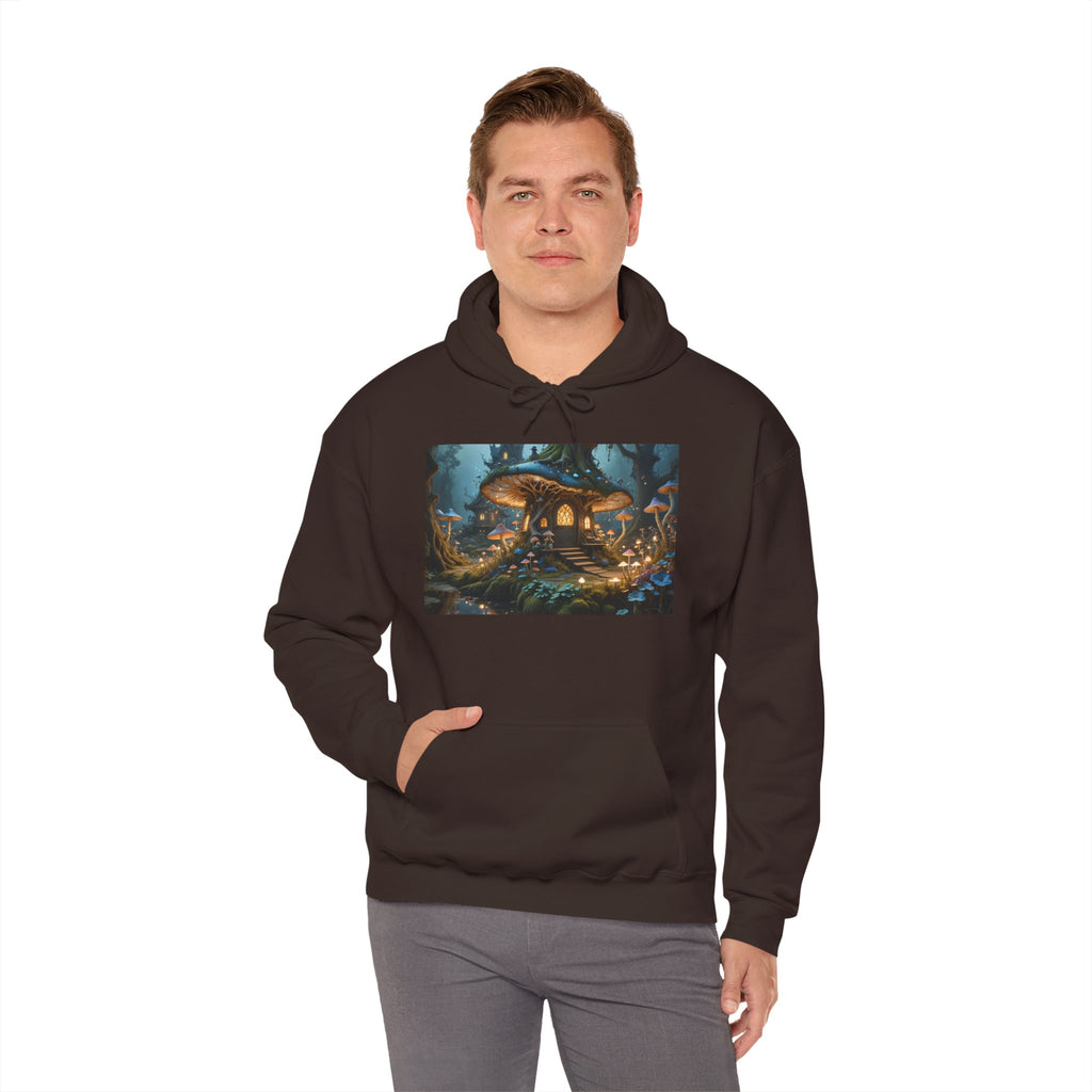 Hoodie — Enchanted Mushroom Cottage Illustration Hoodie