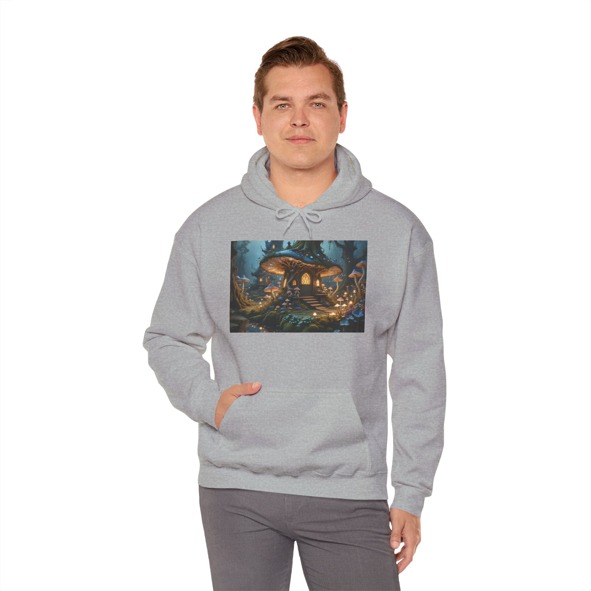Hoodie — Enchanted Mushroom Cottage Illustration Hoodie