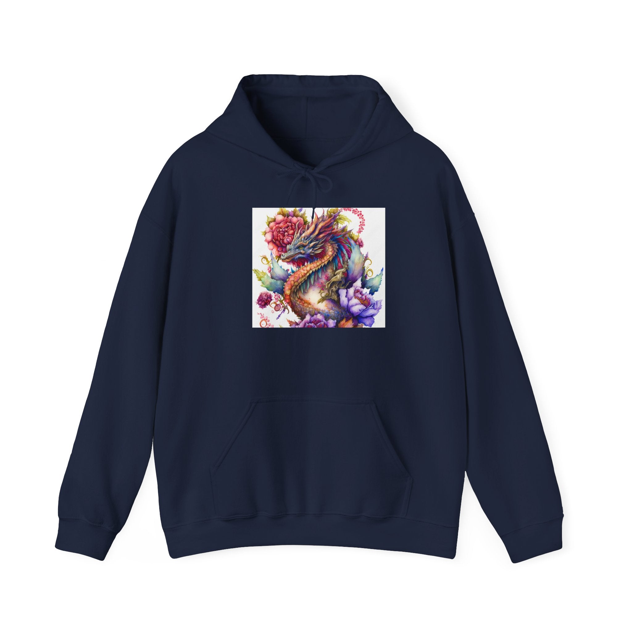 Dragon Floral Hoodie - Colorful Watercolor Dragon Illustration Hoodie