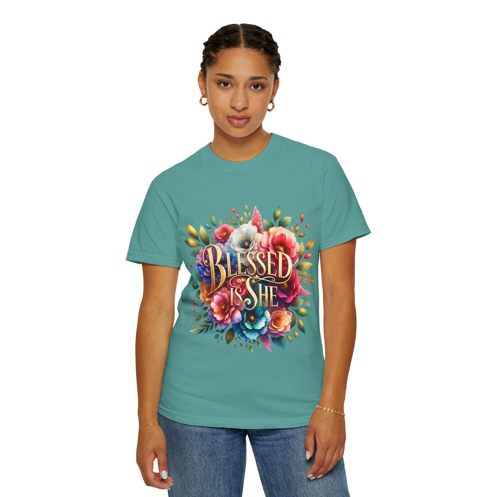 Blessed Is She Floral T-Shirt — Inspirational Christian Tee