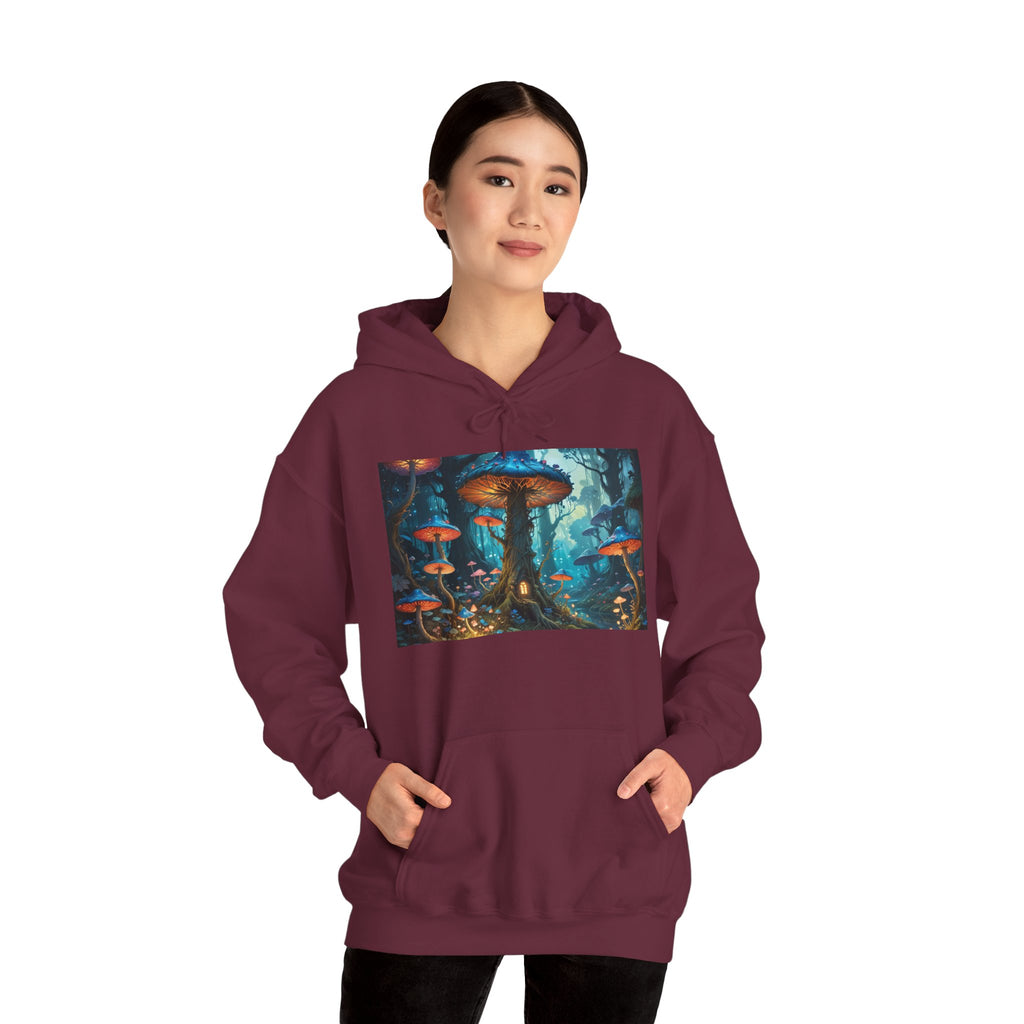 Fantasy Mushroom Forest Hoodie — Glowing Enchanted Fungi Artwork