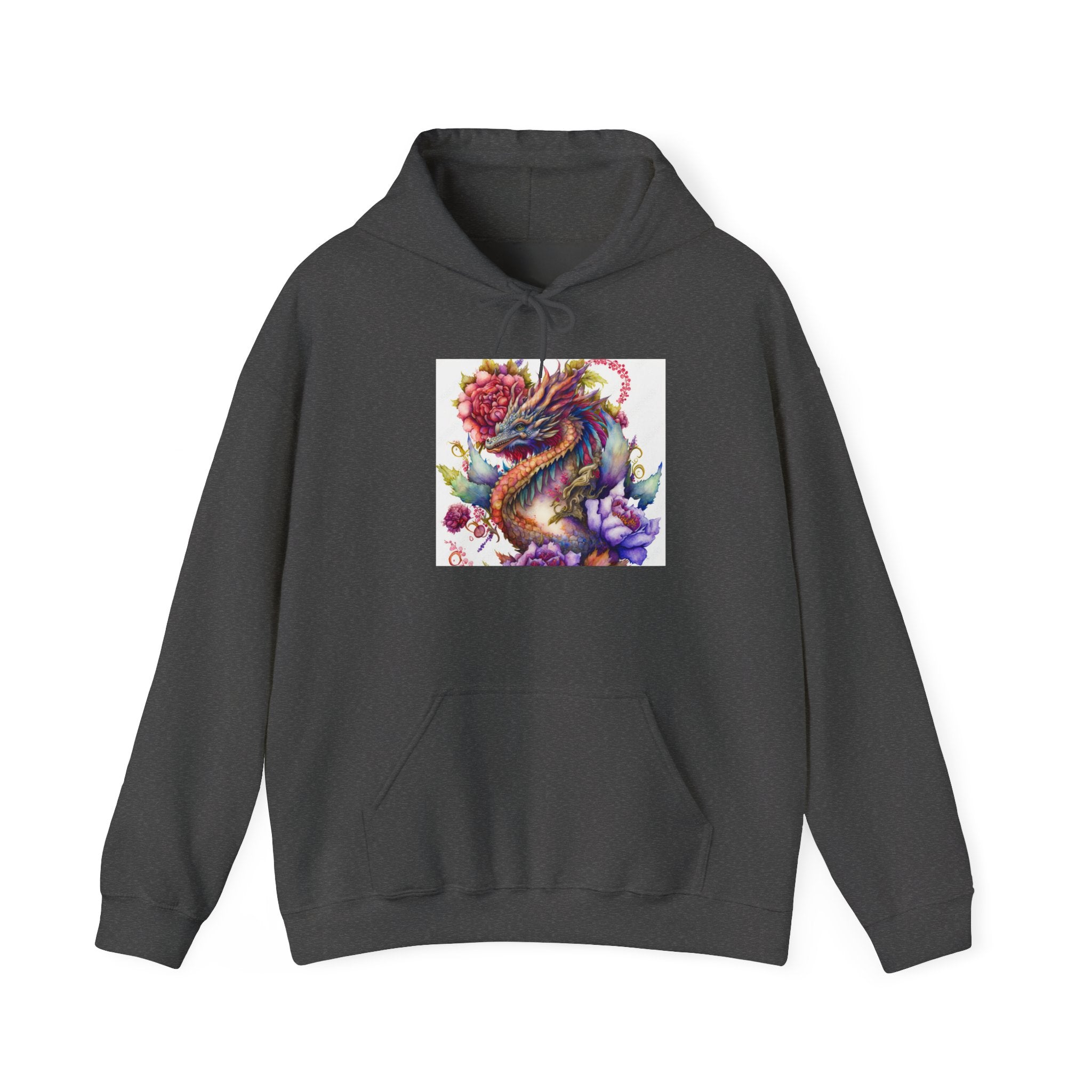 Dragon Floral Hoodie - Colorful Watercolor Dragon Illustration Hoodie