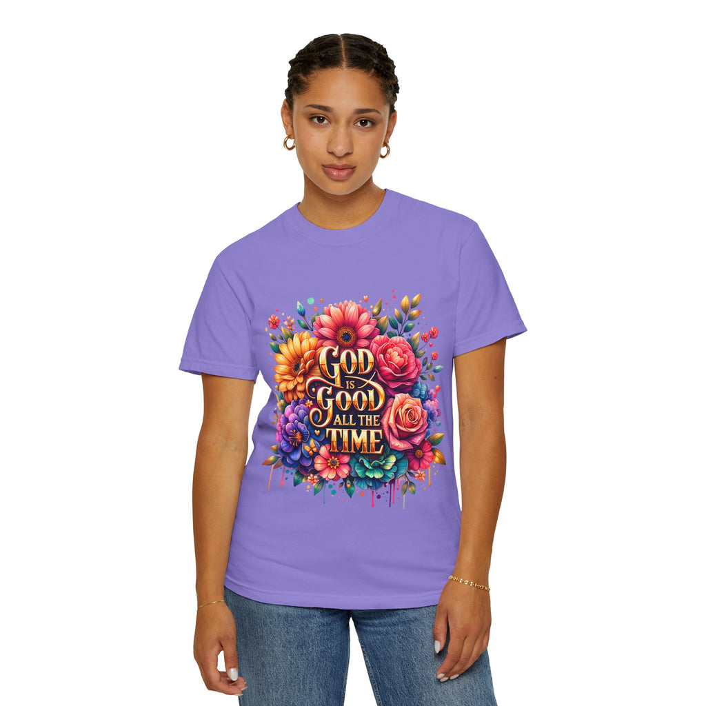 Christian T-Shirt — "God Is Good All The Time" Floral Faith Tee