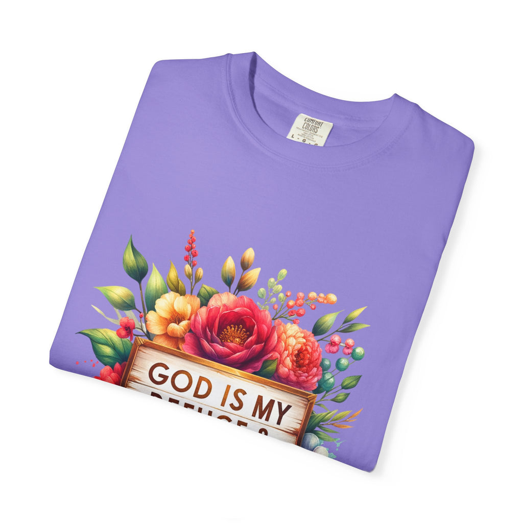Christian Floral T-Shirt — "God Is My Refuge & Strength" Faith Tee