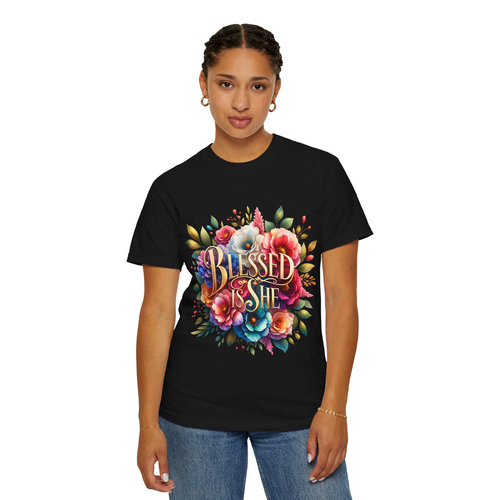 Blessed Is She Floral T-Shirt — Inspirational Christian Tee