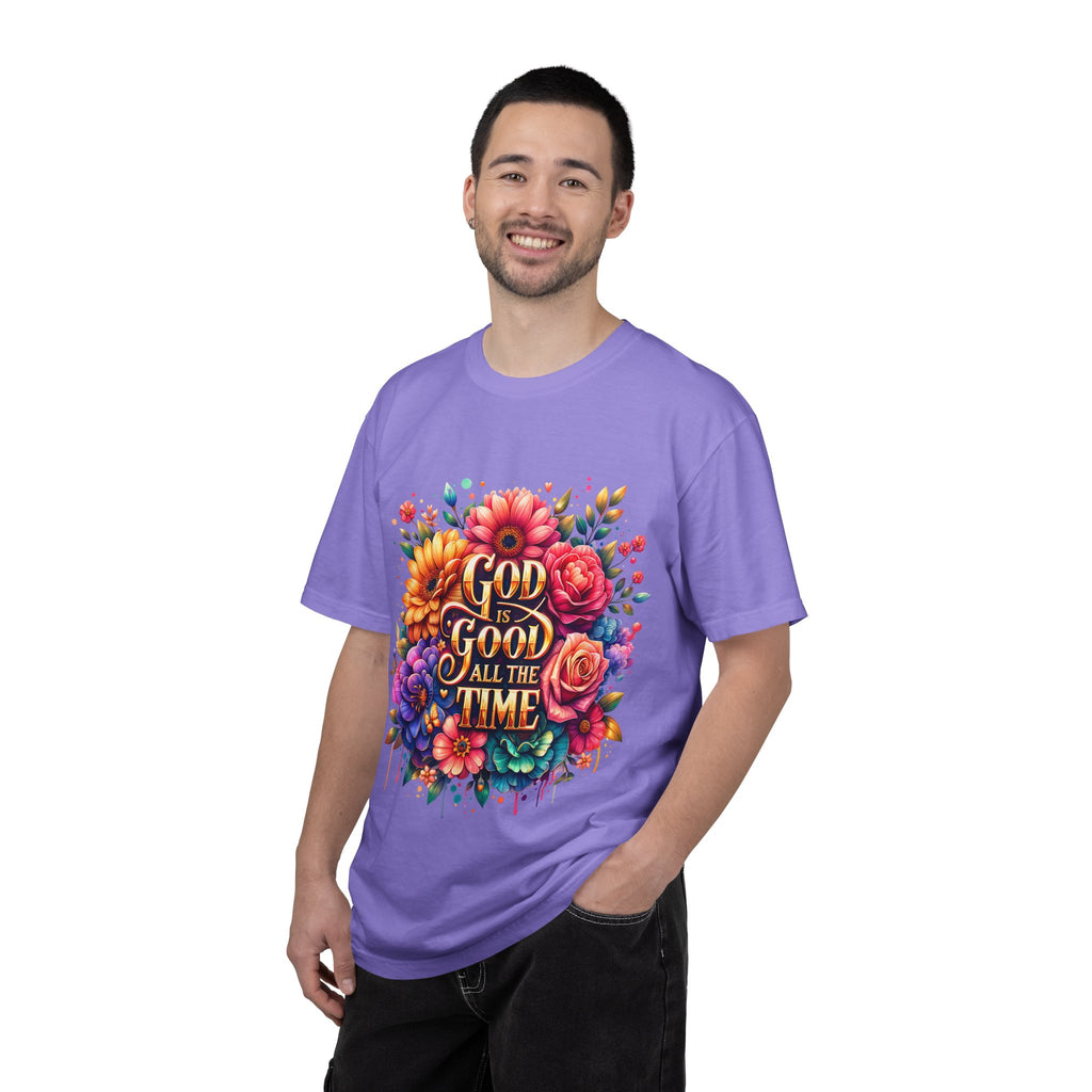 Christian T-Shirt — "God Is Good All The Time" Floral Faith Tee