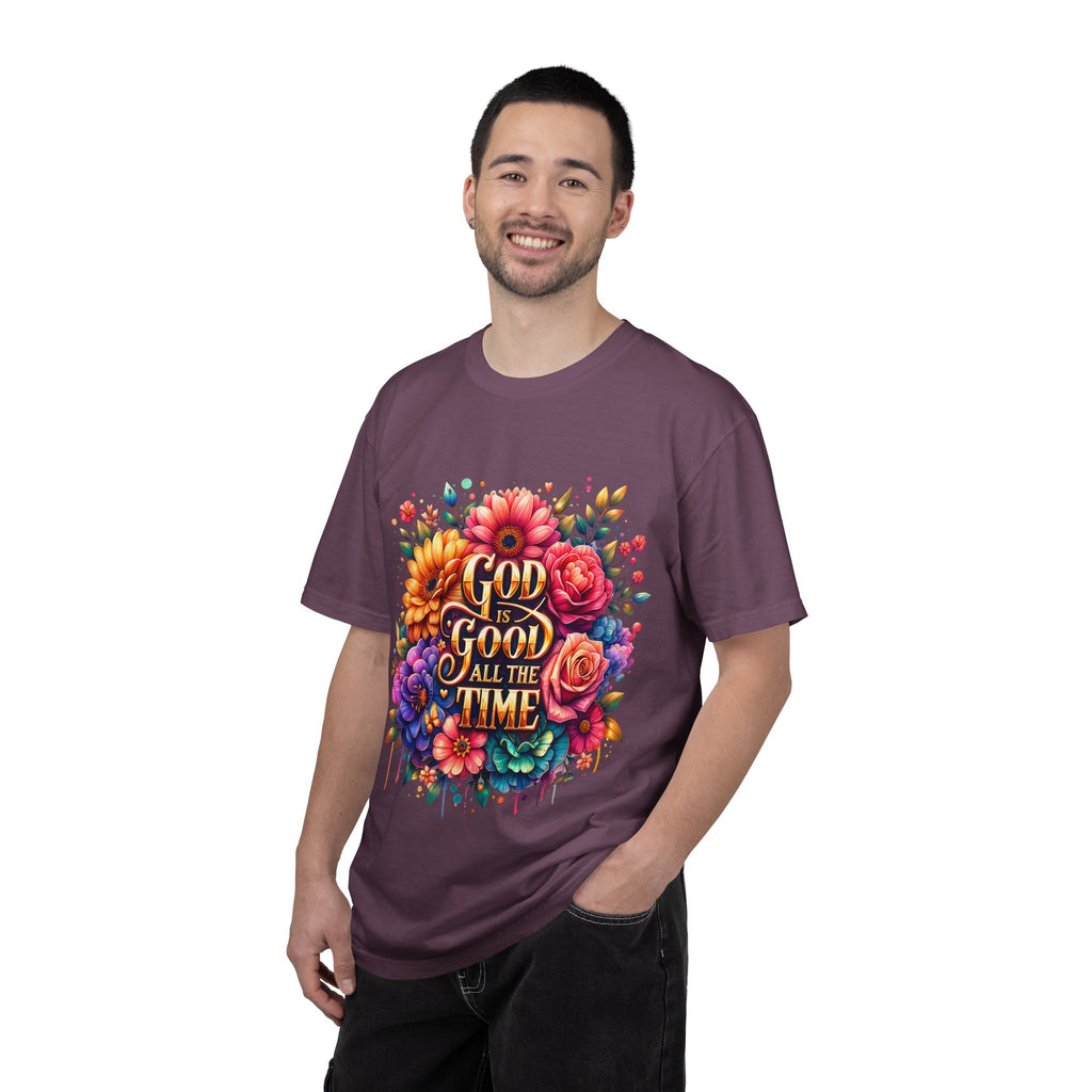 Christian T-Shirt — "God Is Good All The Time" Floral Faith Tee