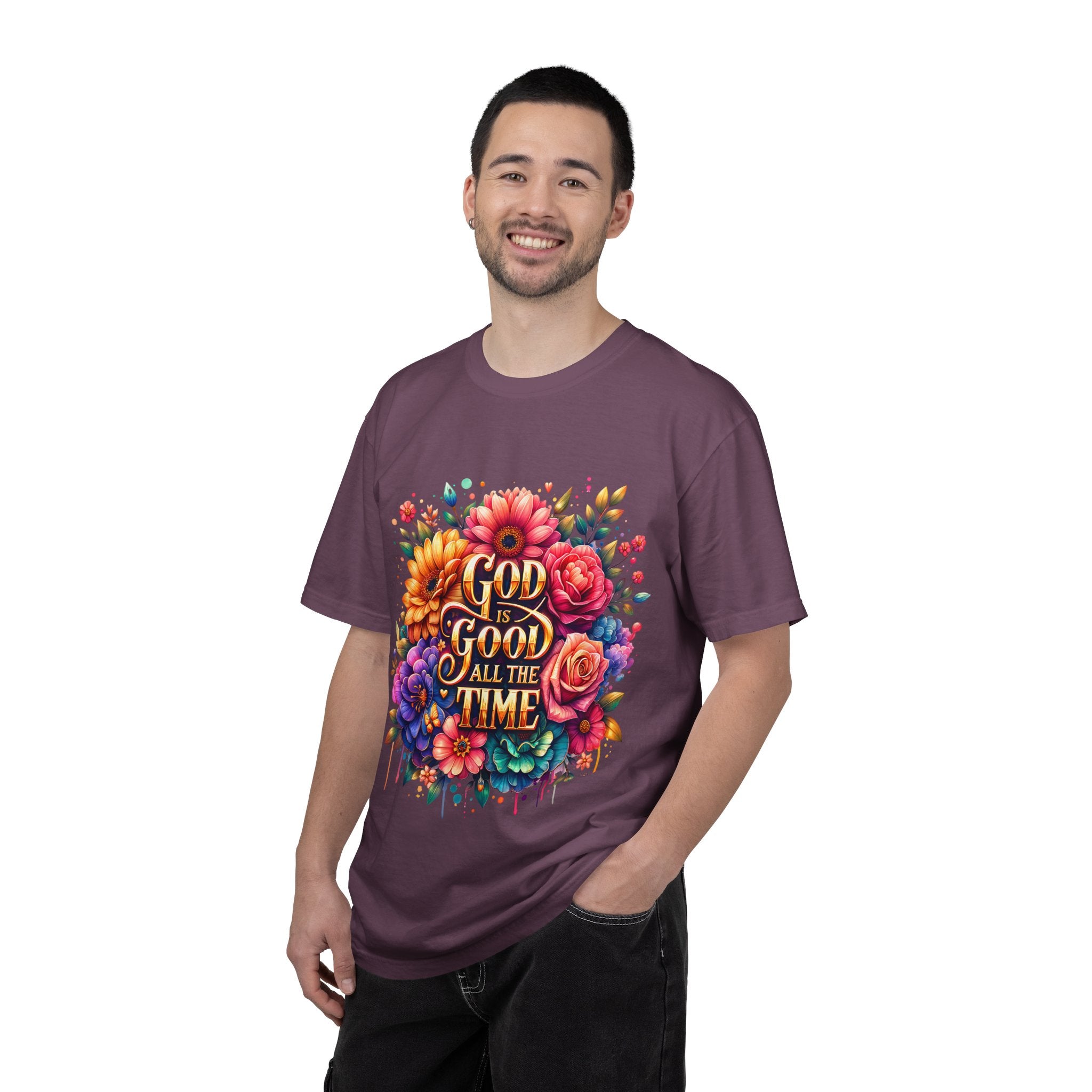 Christian T-Shirt — "God Is Good All The Time" Floral Faith Tee