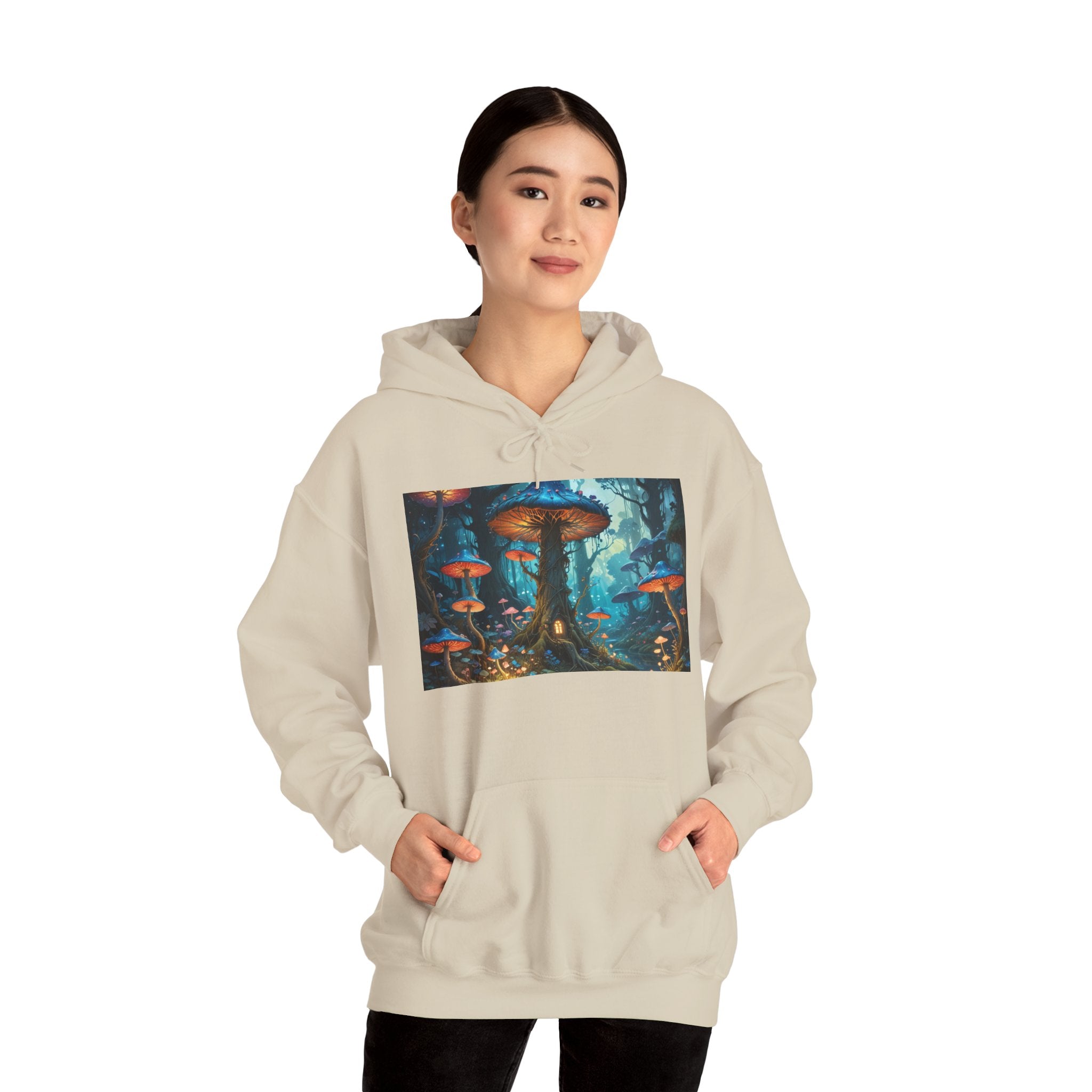 Fantasy Mushroom Forest Hoodie — Glowing Enchanted Fungi Artwork