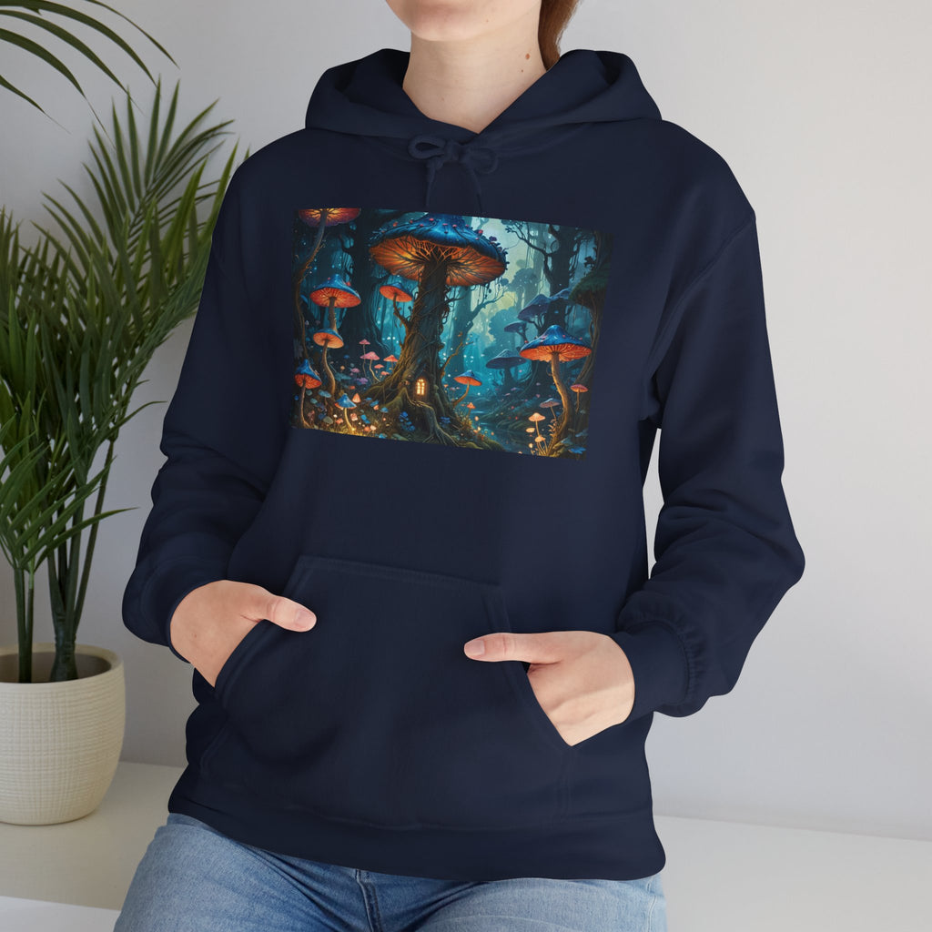 Fantasy Mushroom Forest Hoodie — Glowing Enchanted Fungi Artwork
