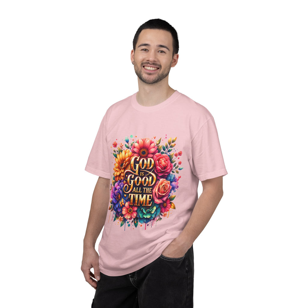 Christian T-Shirt — "God Is Good All The Time" Floral Faith Tee