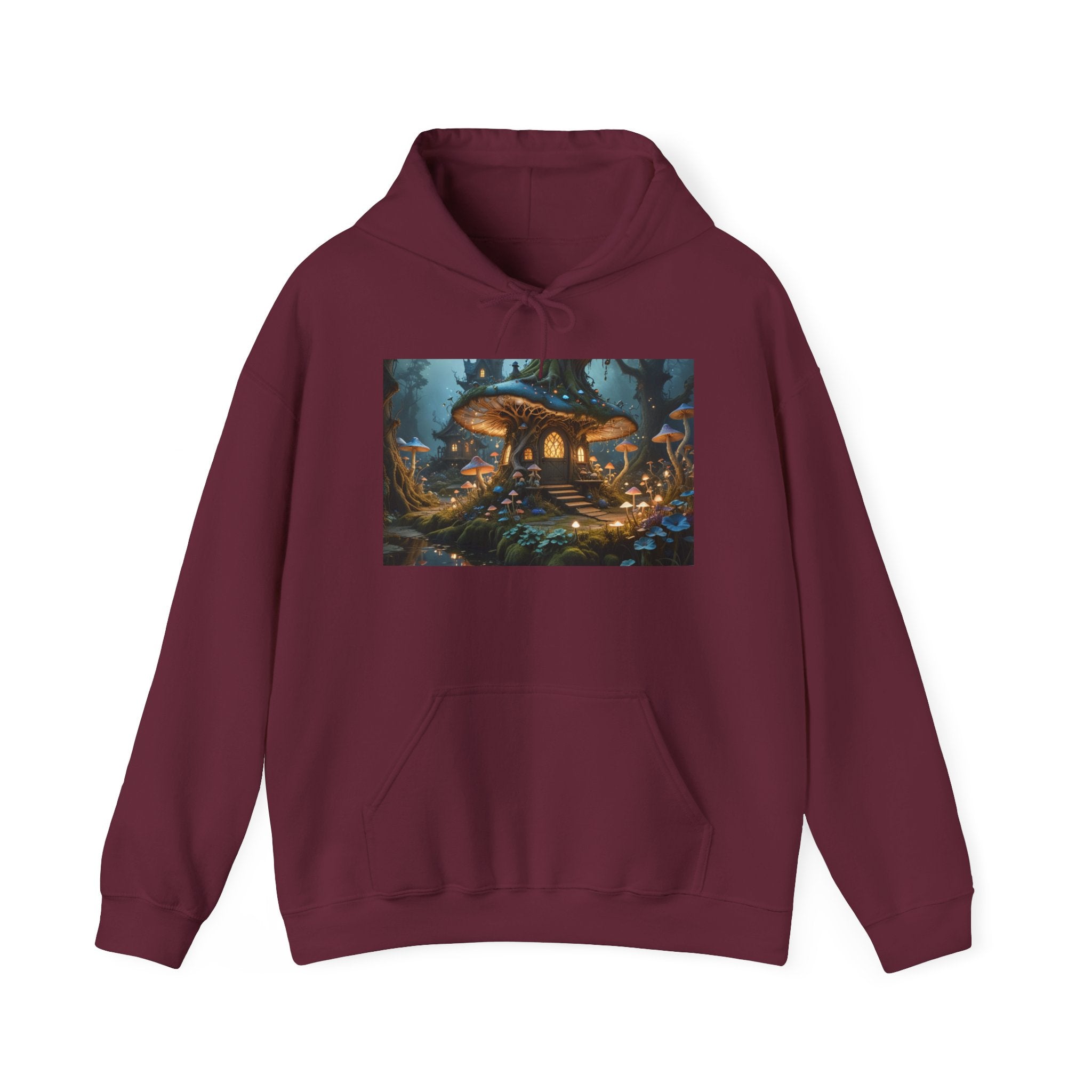 Hoodie — Enchanted Mushroom Cottage Illustration Hoodie