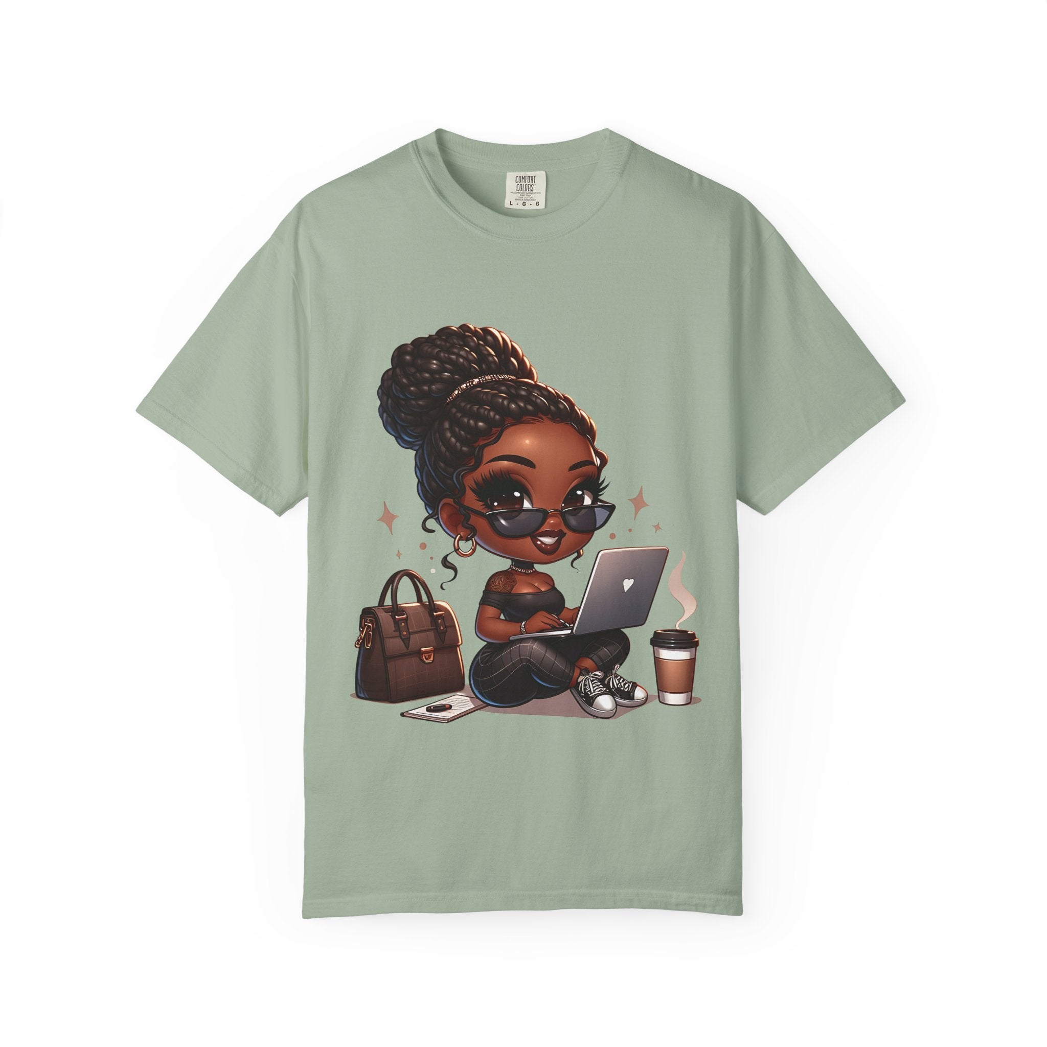 T-Shirt — Boss Babe Remote Worker Graphic Tee (Coffee, Laptop & Chic Accessories)