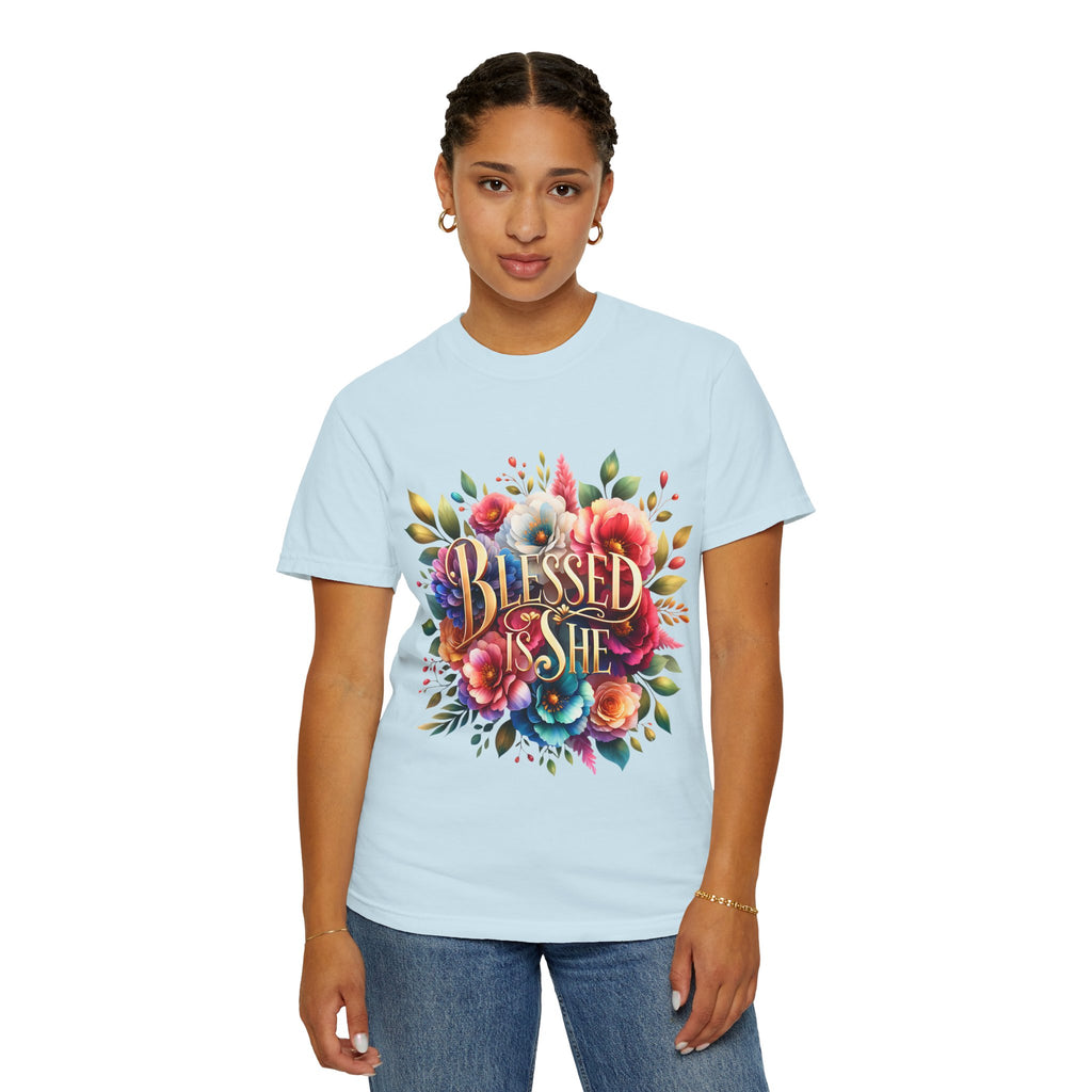 Blessed Is She Floral T-Shirt — Inspirational Christian Tee