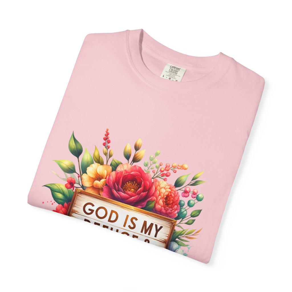 Christian Floral T-Shirt — "God Is My Refuge & Strength" Faith Tee