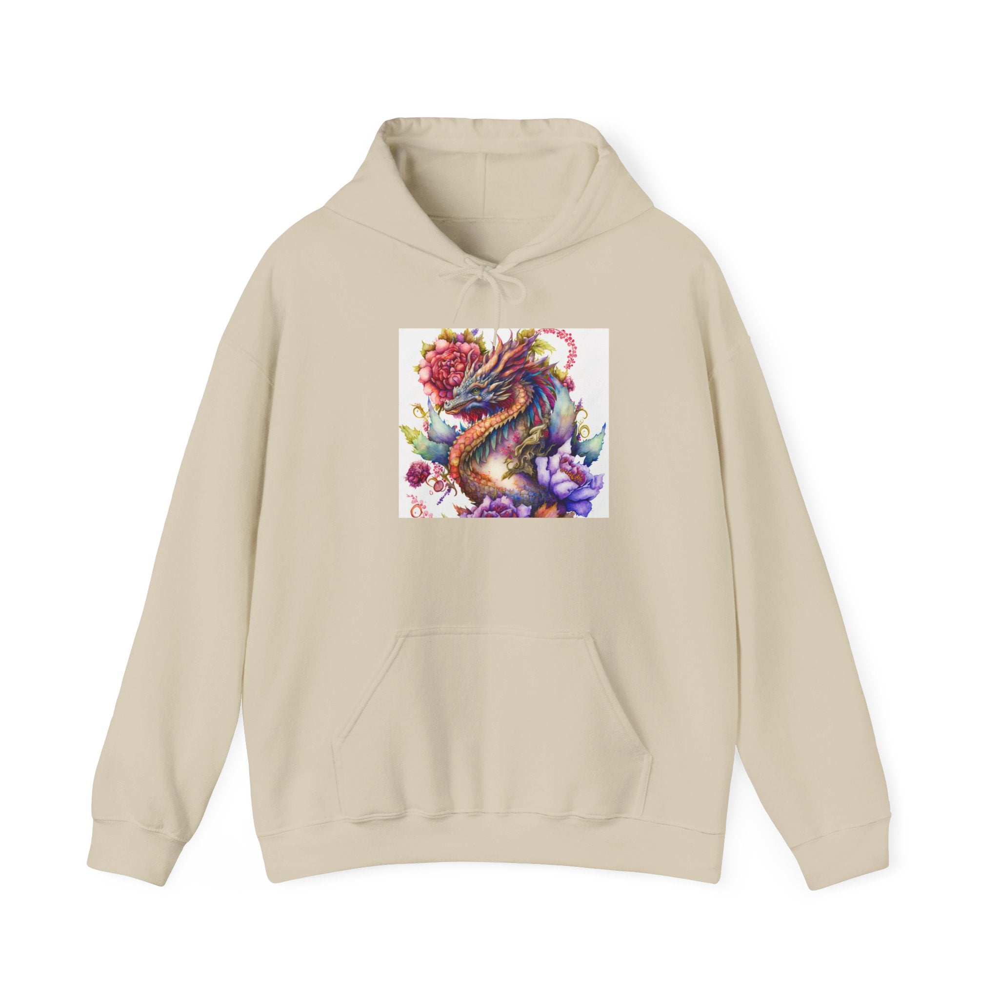 Dragon Floral Hoodie - Colorful Watercolor Dragon Illustration Hoodie