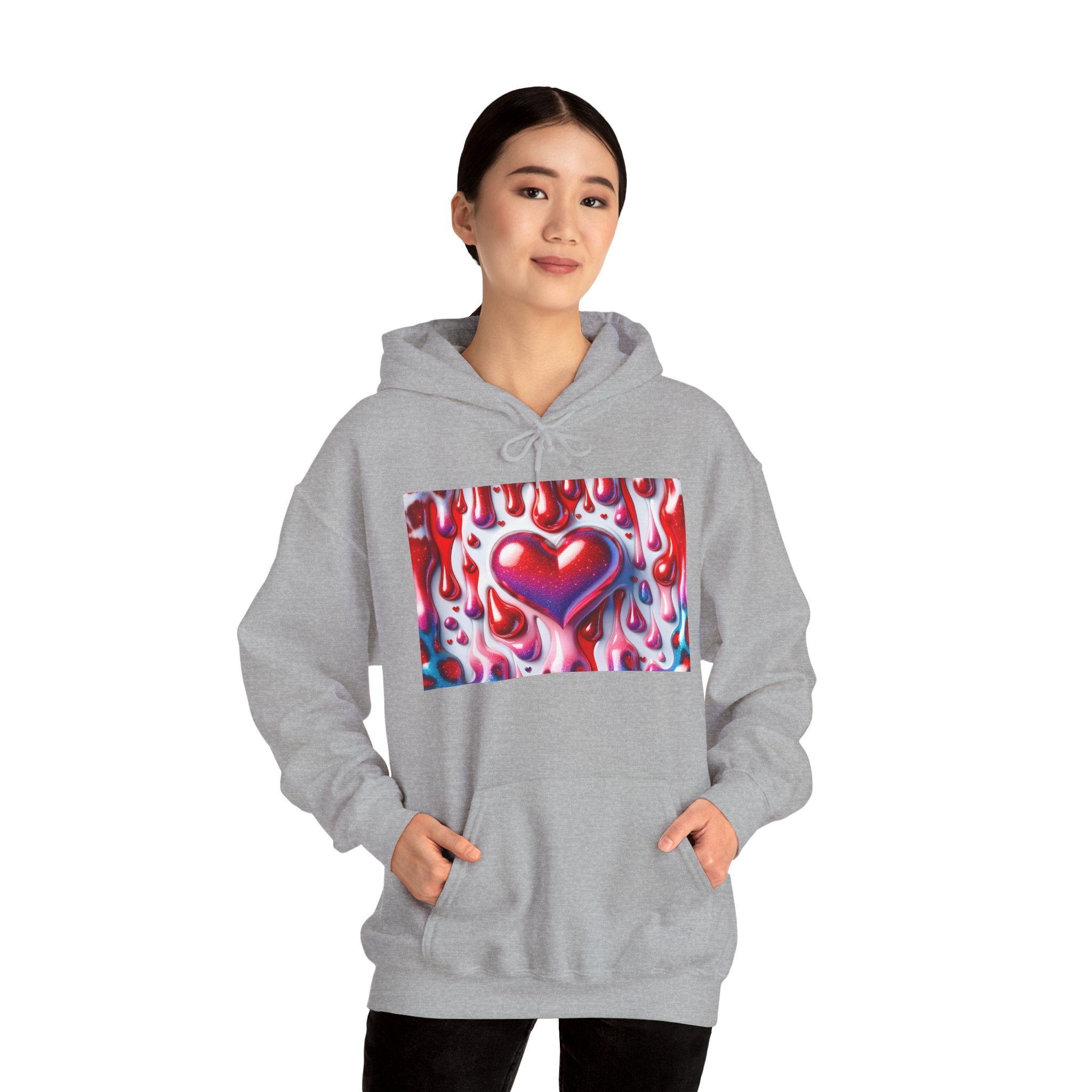 Heart Melt Hoodie — Colorful Dripping Heart Graphic Hooded Sweatshirt