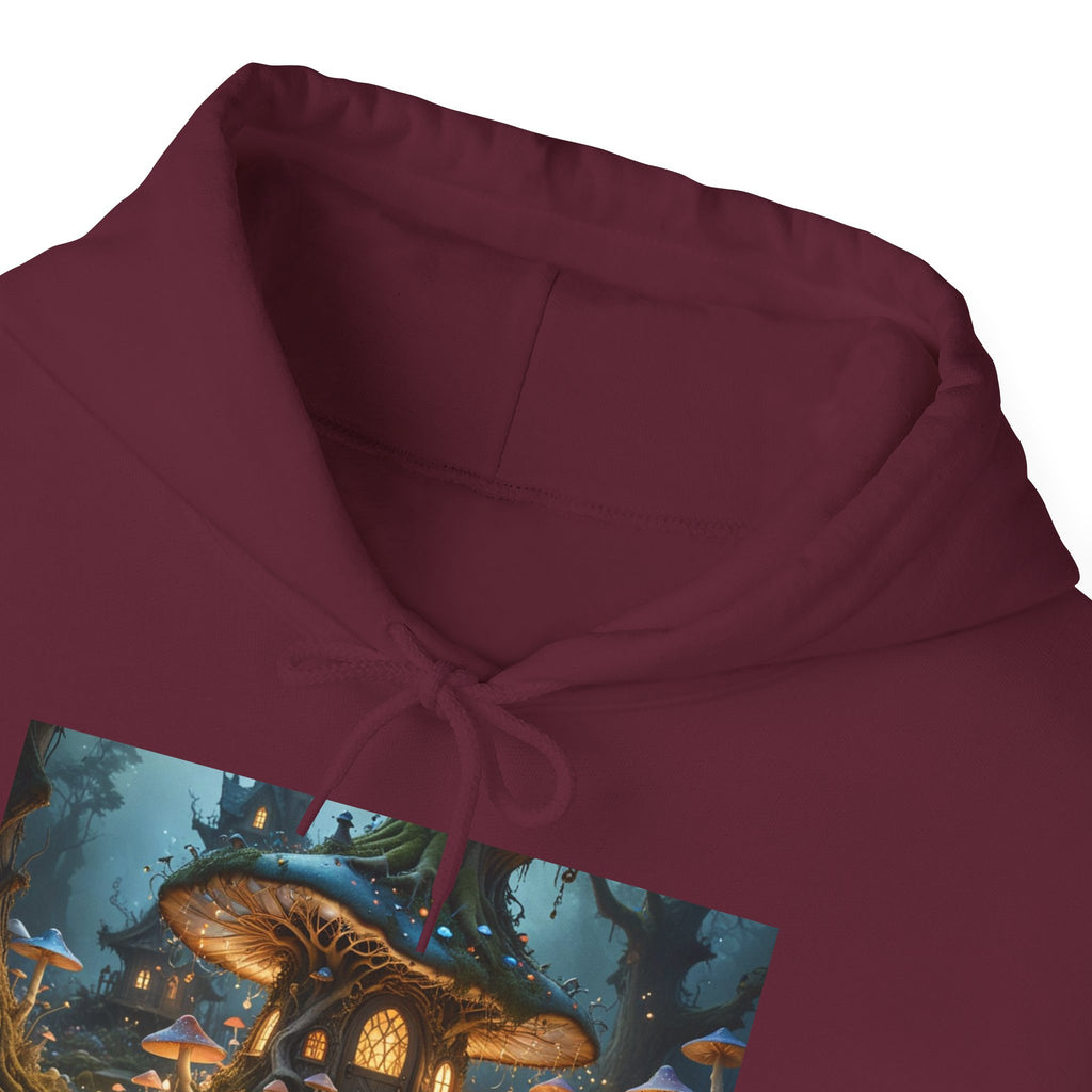 Hoodie — Enchanted Mushroom Cottage Illustration Hoodie
