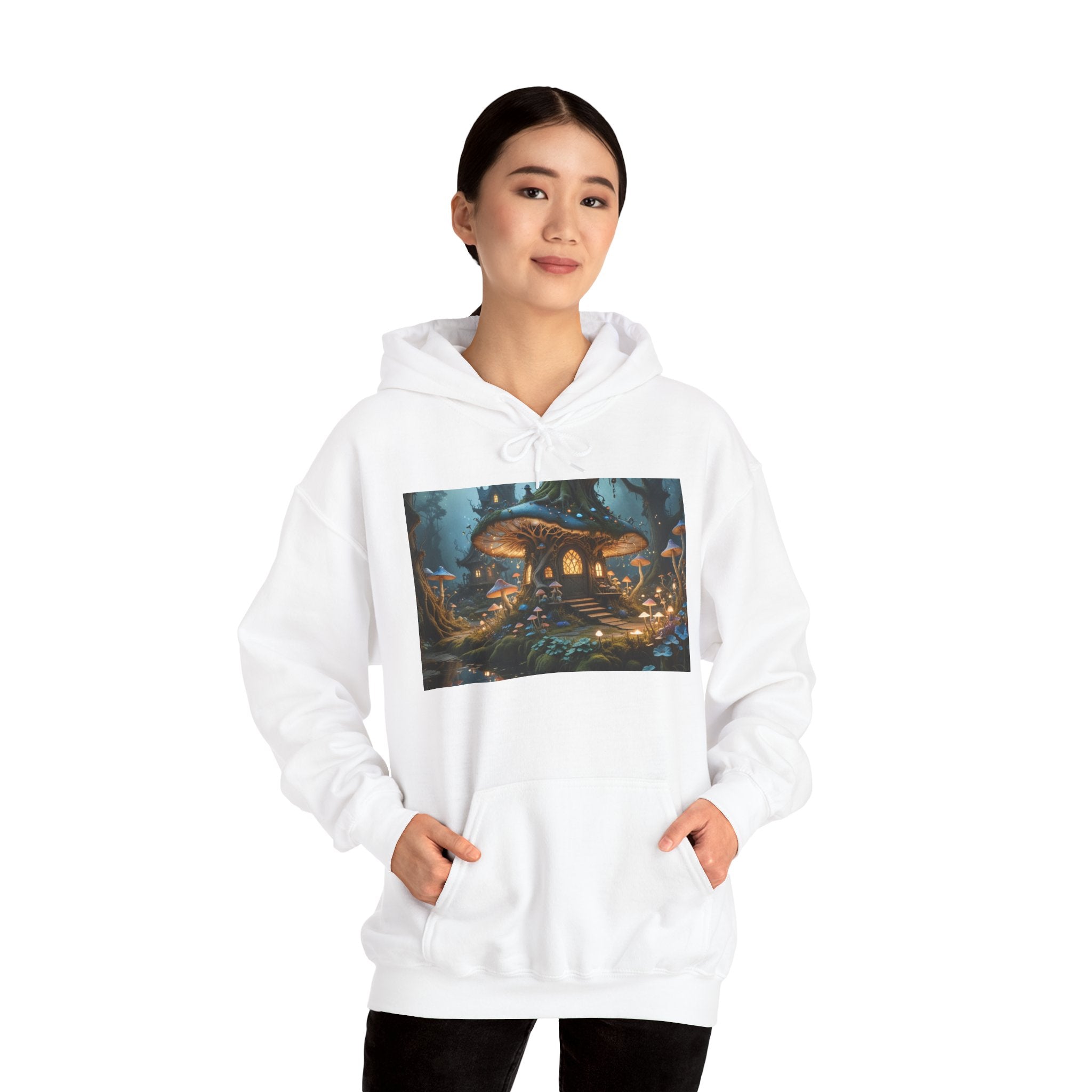 Hoodie — Enchanted Mushroom Cottage Illustration Hoodie