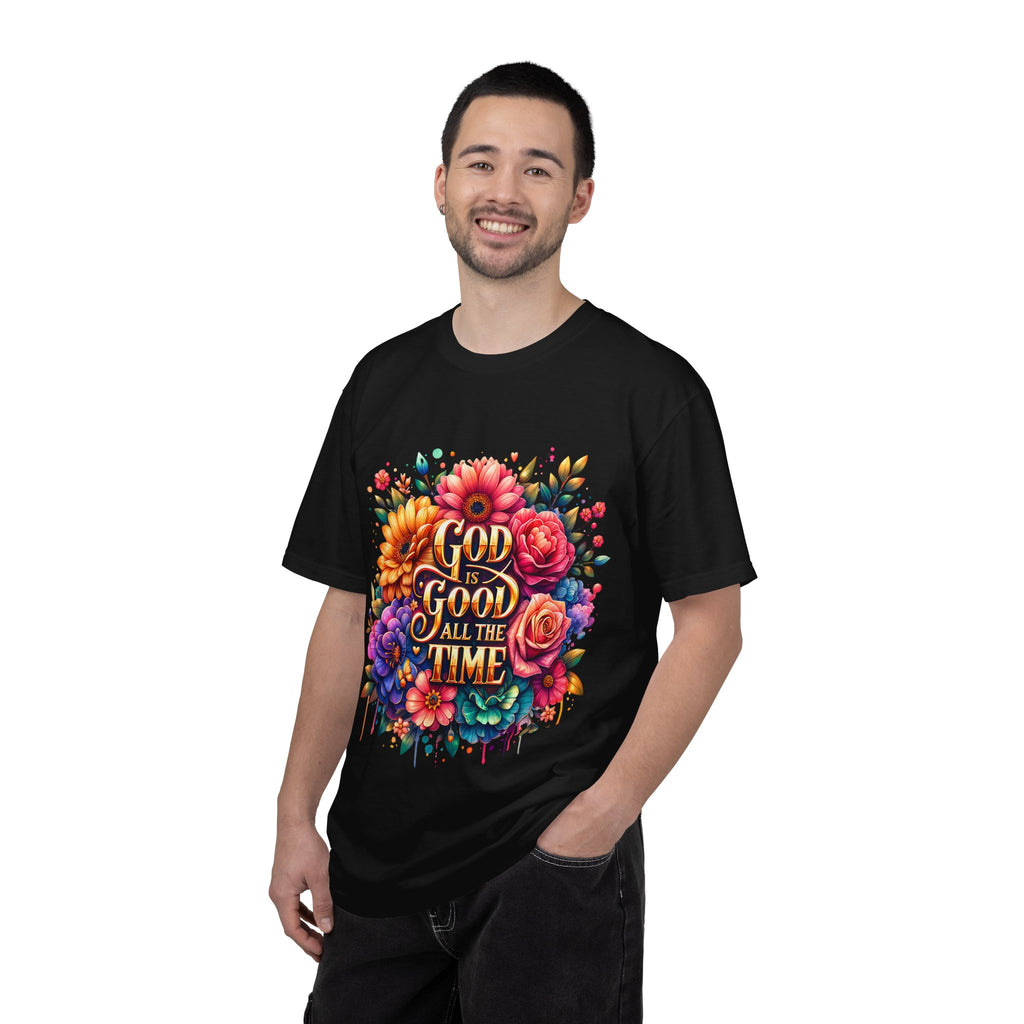 Christian T-Shirt — "God Is Good All The Time" Floral Faith Tee