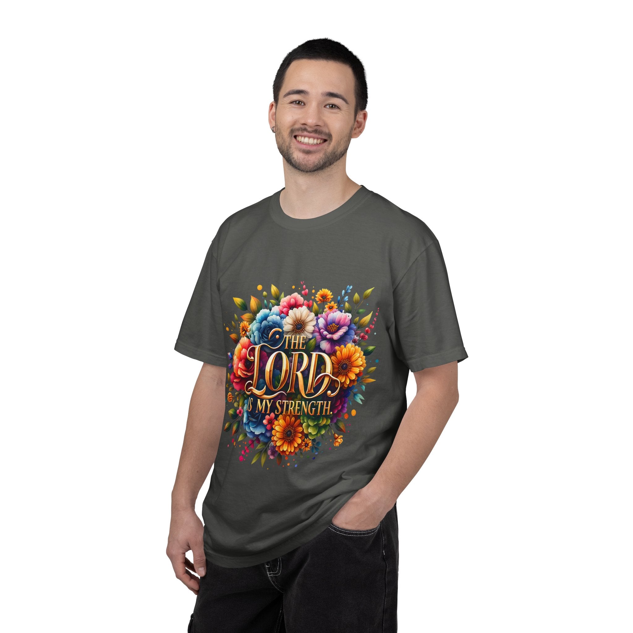 T-Shirt — "The Lord Is My Strength" Floral Christian Tee