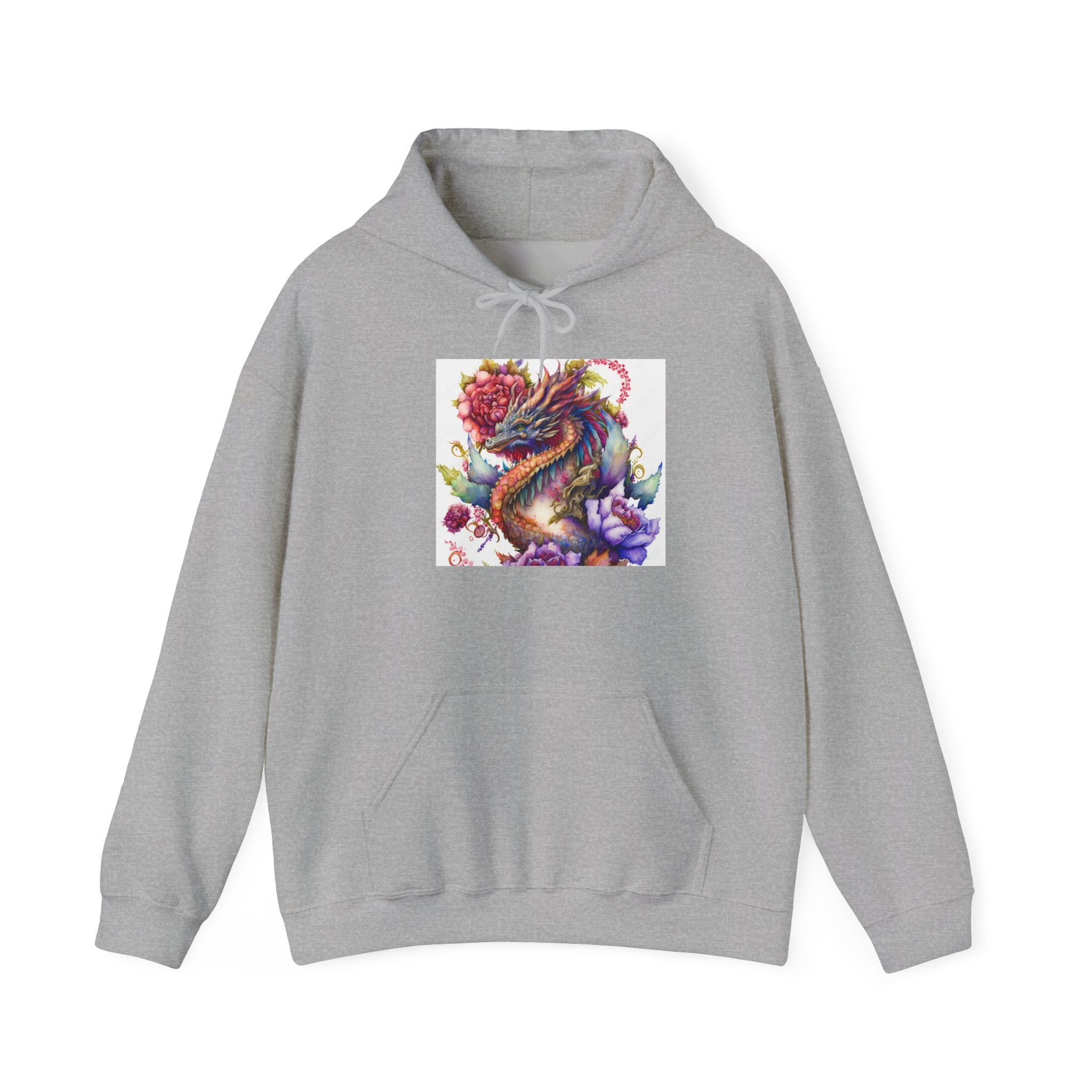 Dragon Floral Hoodie - Colorful Watercolor Dragon Illustration Hoodie