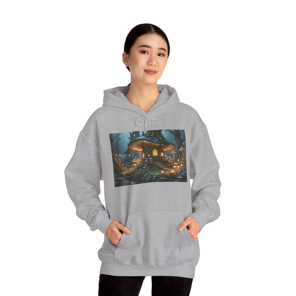 Hoodie — Enchanted Mushroom Cottage Illustration Hoodie