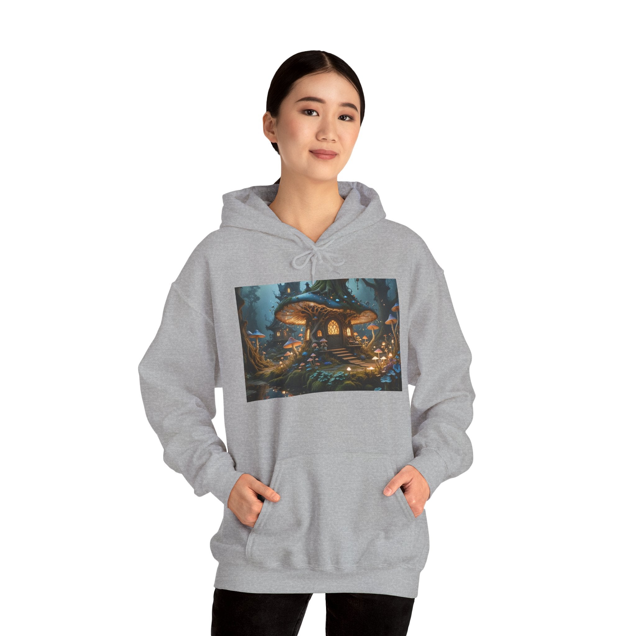 Hoodie — Enchanted Mushroom Cottage Illustration Hoodie