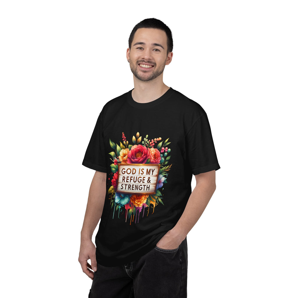 Christian Floral T-Shirt — "God Is My Refuge & Strength" Faith Tee