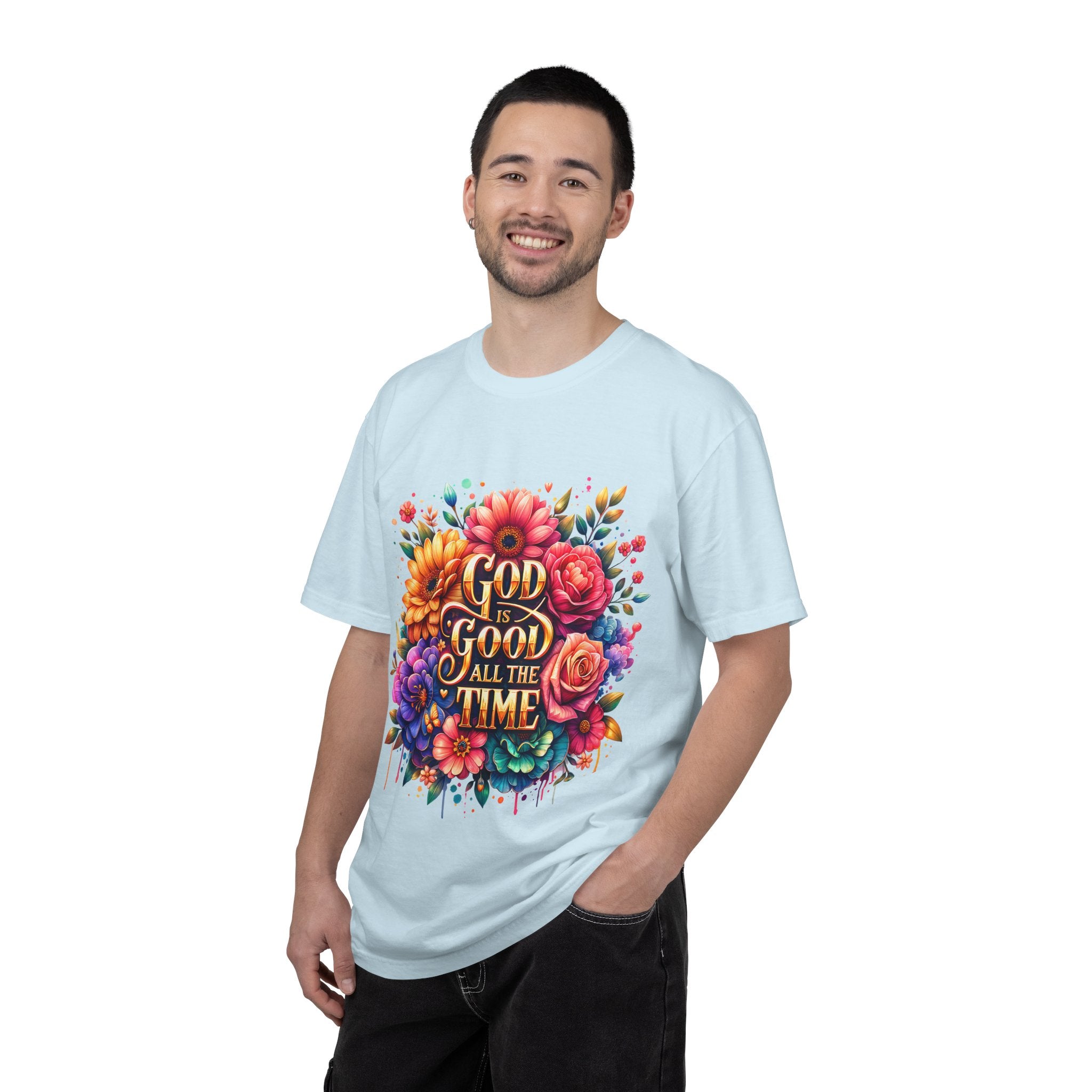 Christian T-Shirt — "God Is Good All The Time" Floral Faith Tee