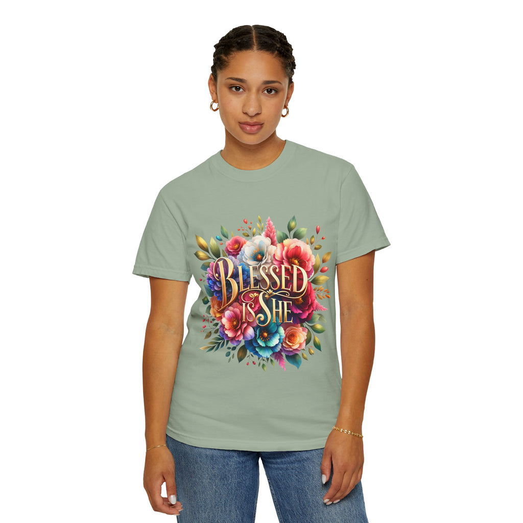 Blessed Is She Floral T-Shirt — Inspirational Christian Tee
