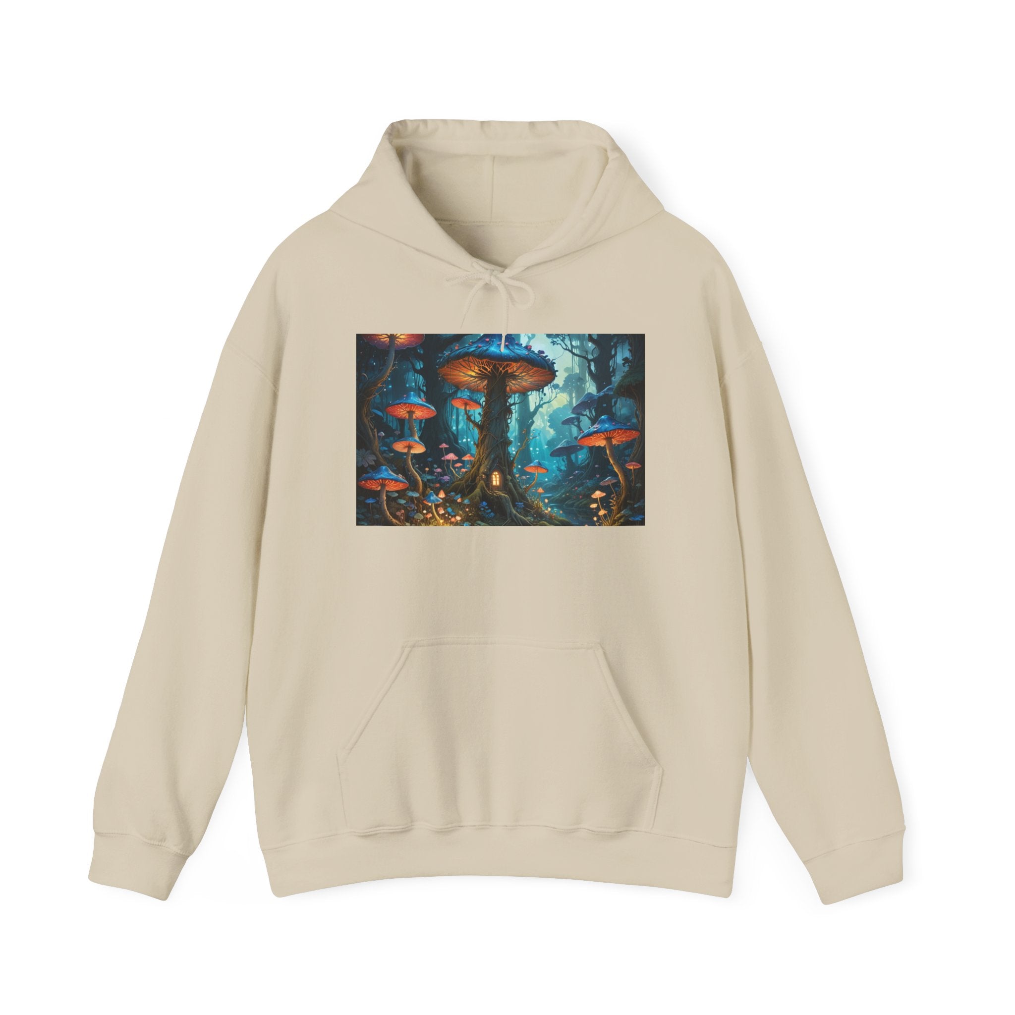 Fantasy Mushroom Forest Hoodie — Glowing Enchanted Fungi Artwork