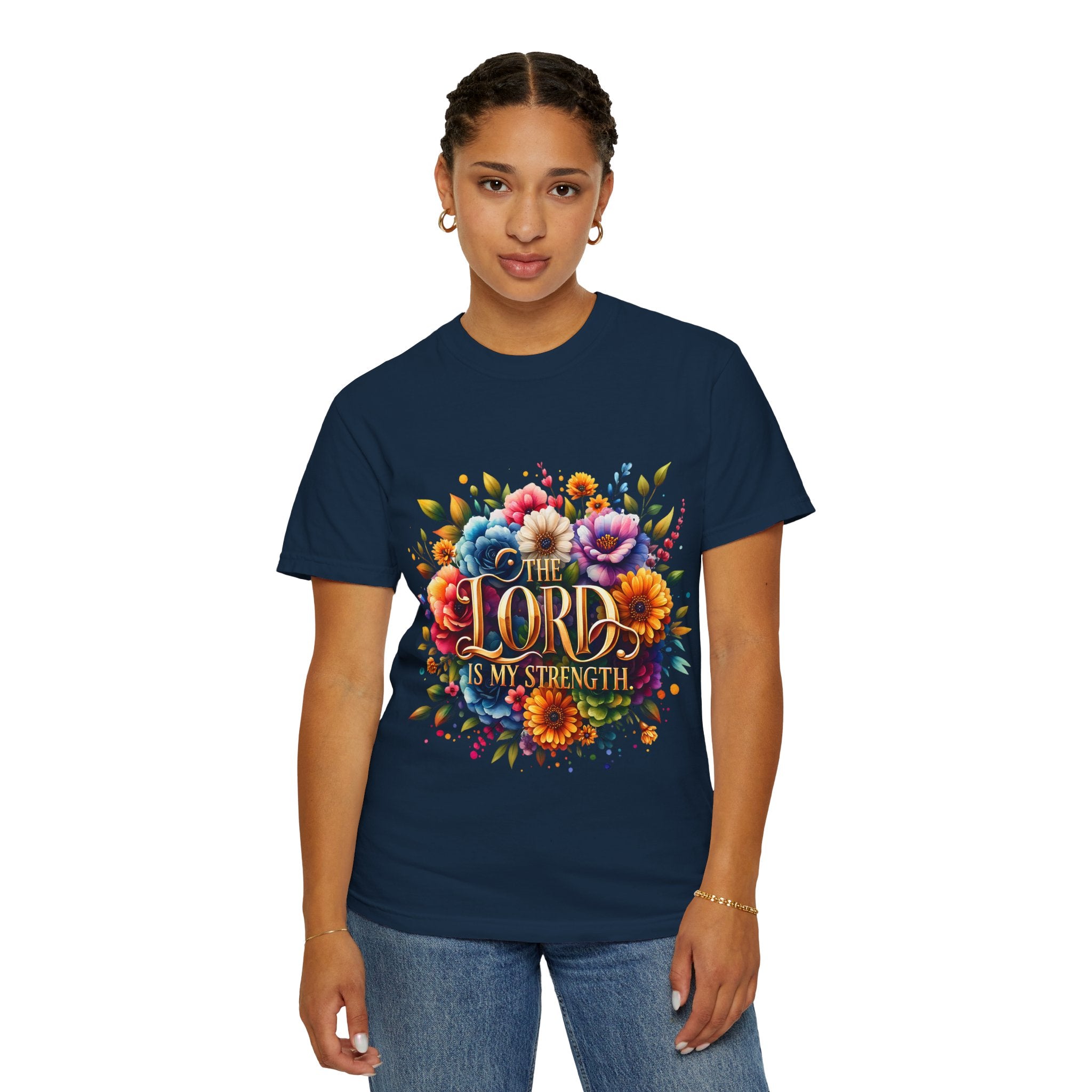T-Shirt — "The Lord Is My Strength" Floral Christian Tee