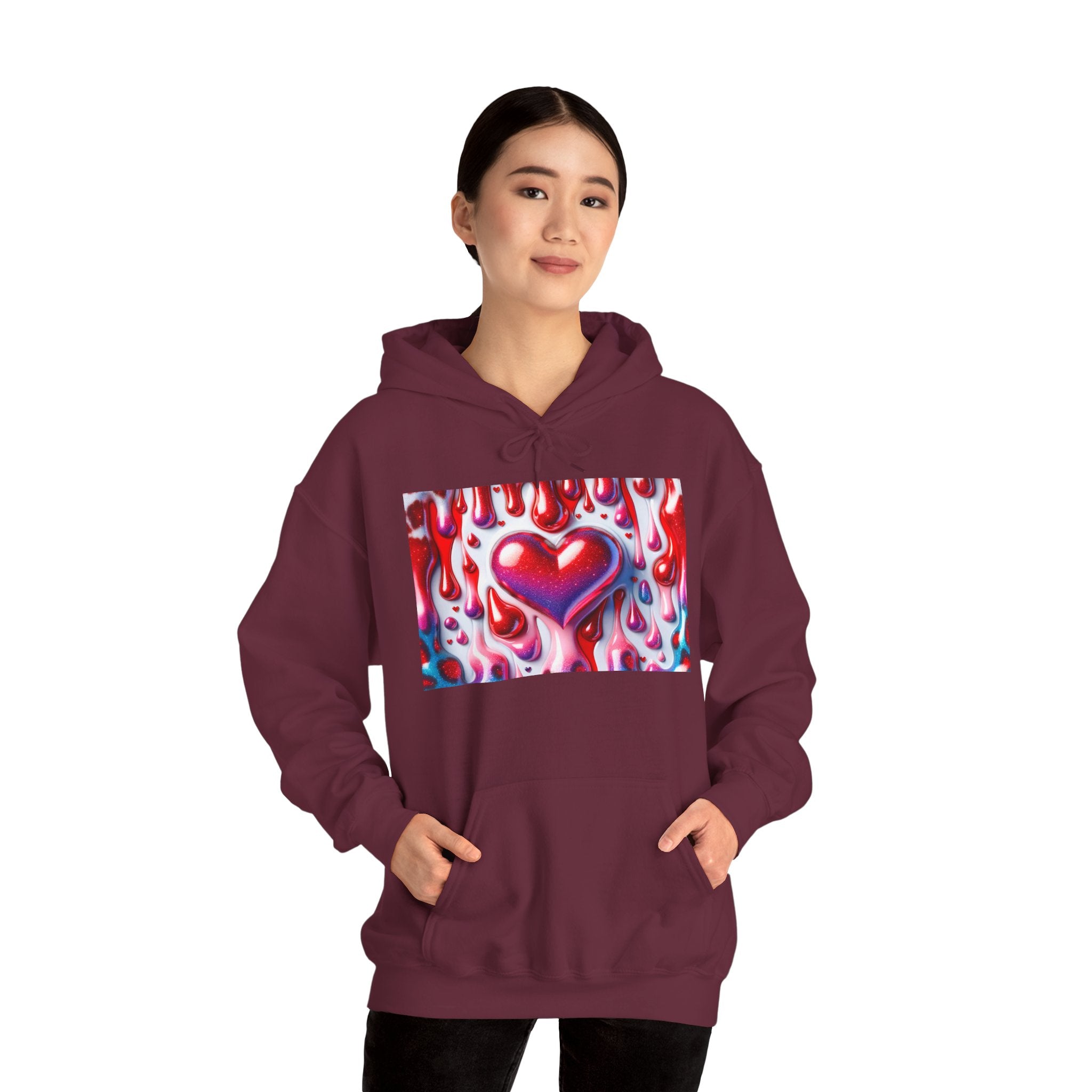 Heart Melt Hoodie — Colorful Dripping Heart Graphic Hooded Sweatshirt